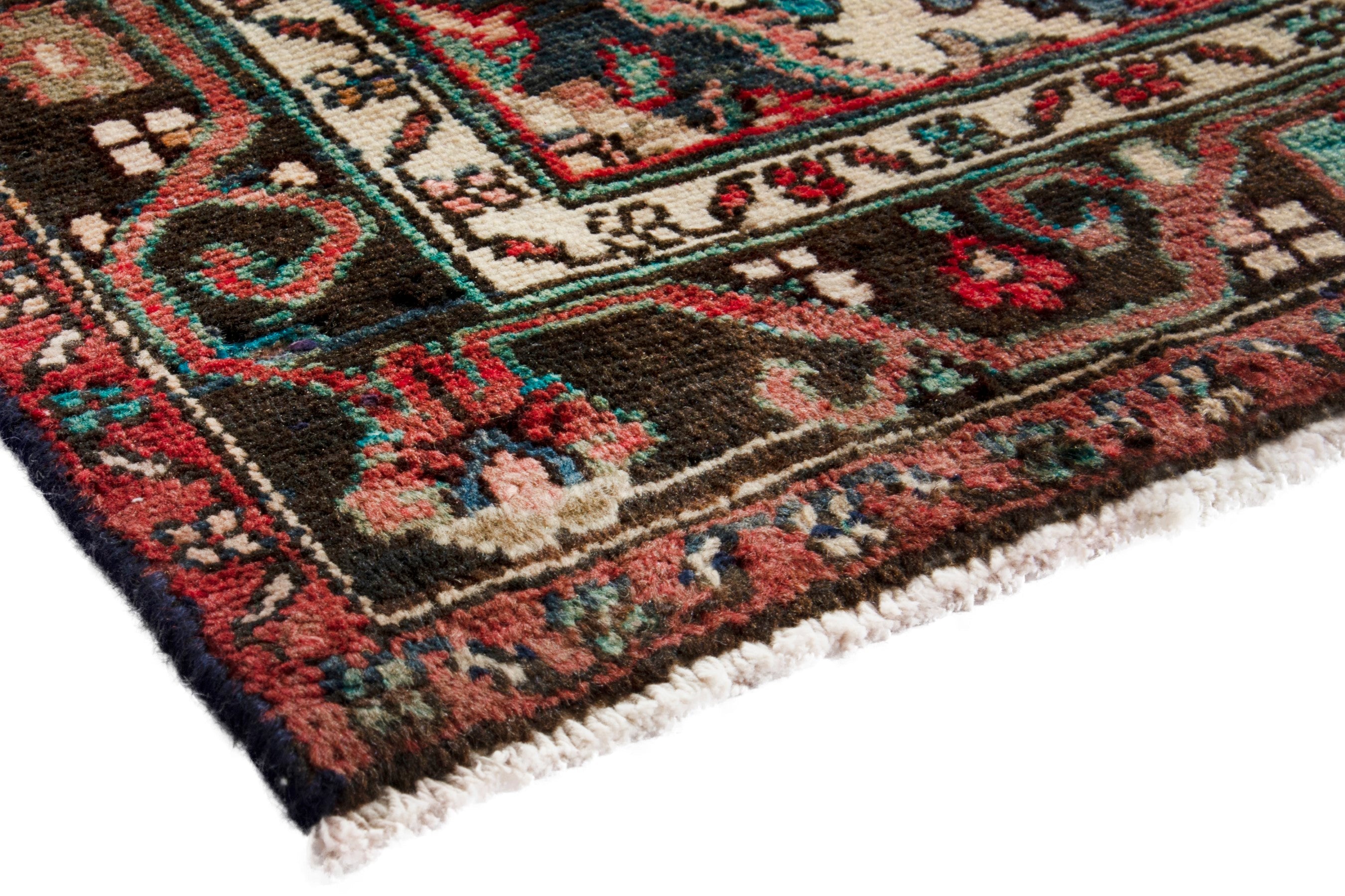 Persian Hamedan runner rug in deep red and dark brown, view 4 of 18