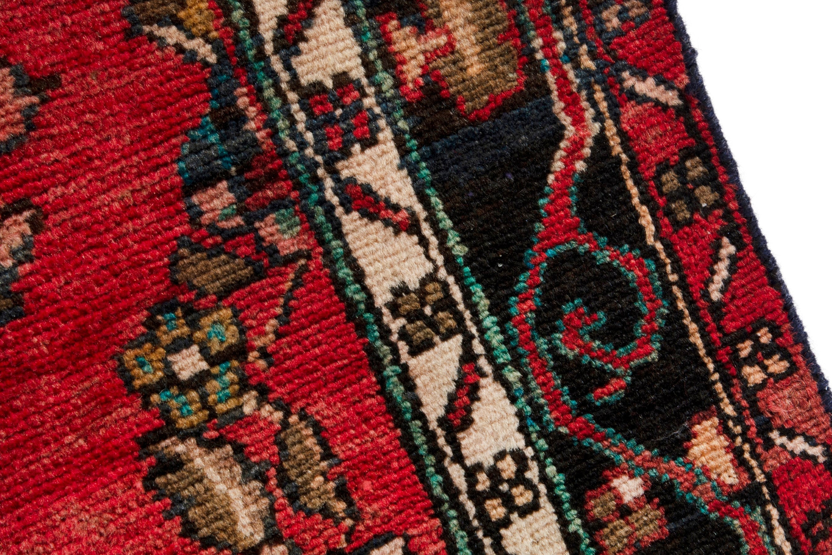 Persian Hamedan runner rug in deep red and dark brown, view 9 of 18