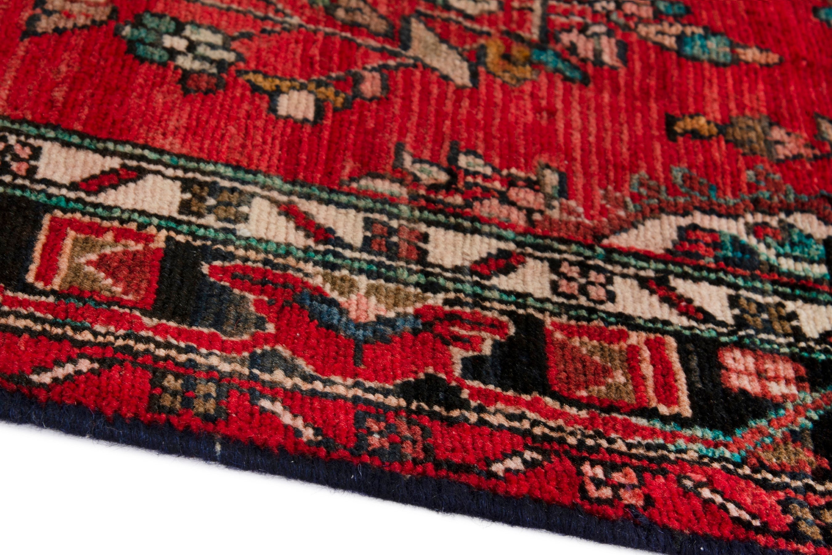 Persian Hamedan runner rug in deep red and dark brown, view 5 of 18