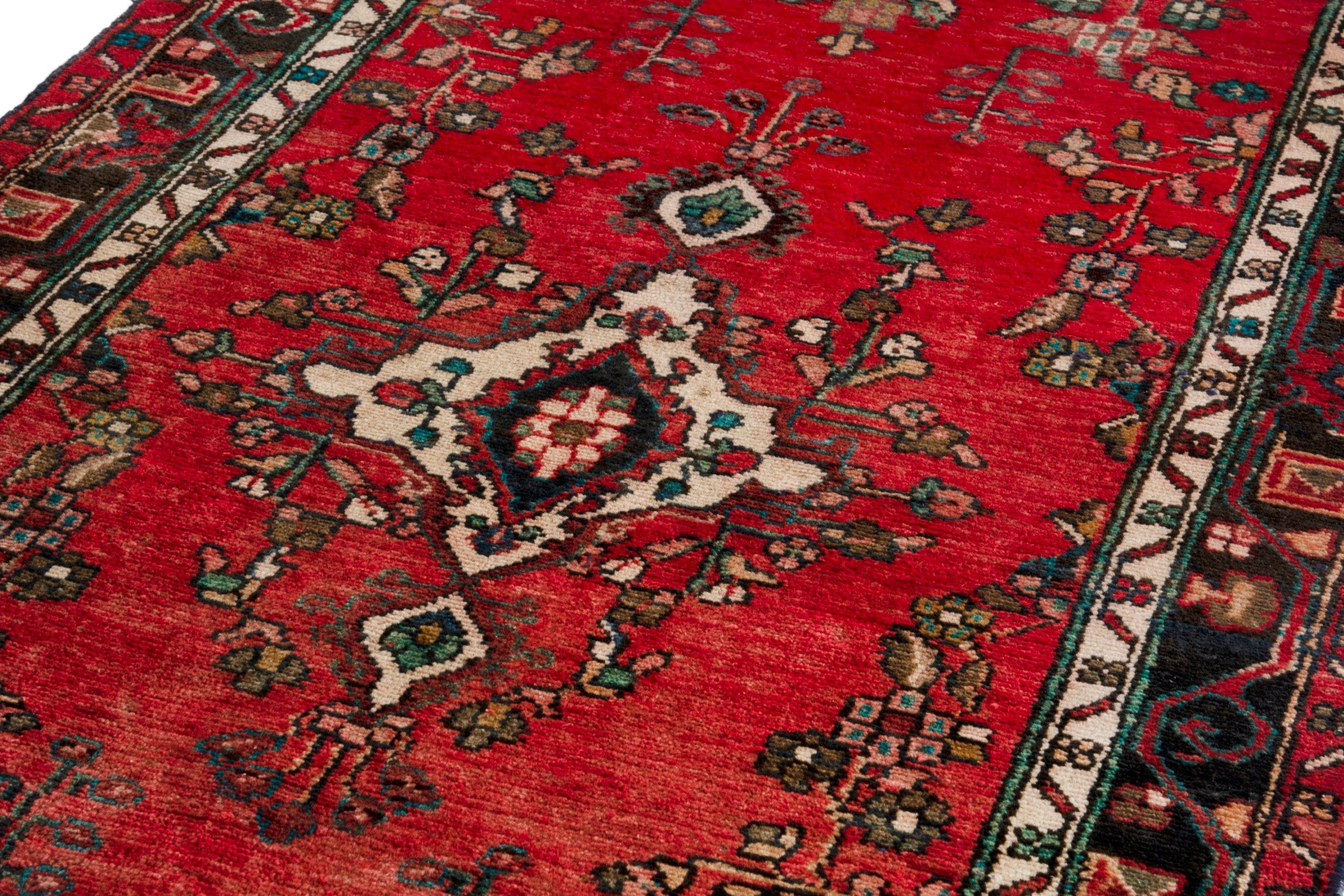 Persian Hamedan runner rug in deep red and dark brown, view 7 of 18