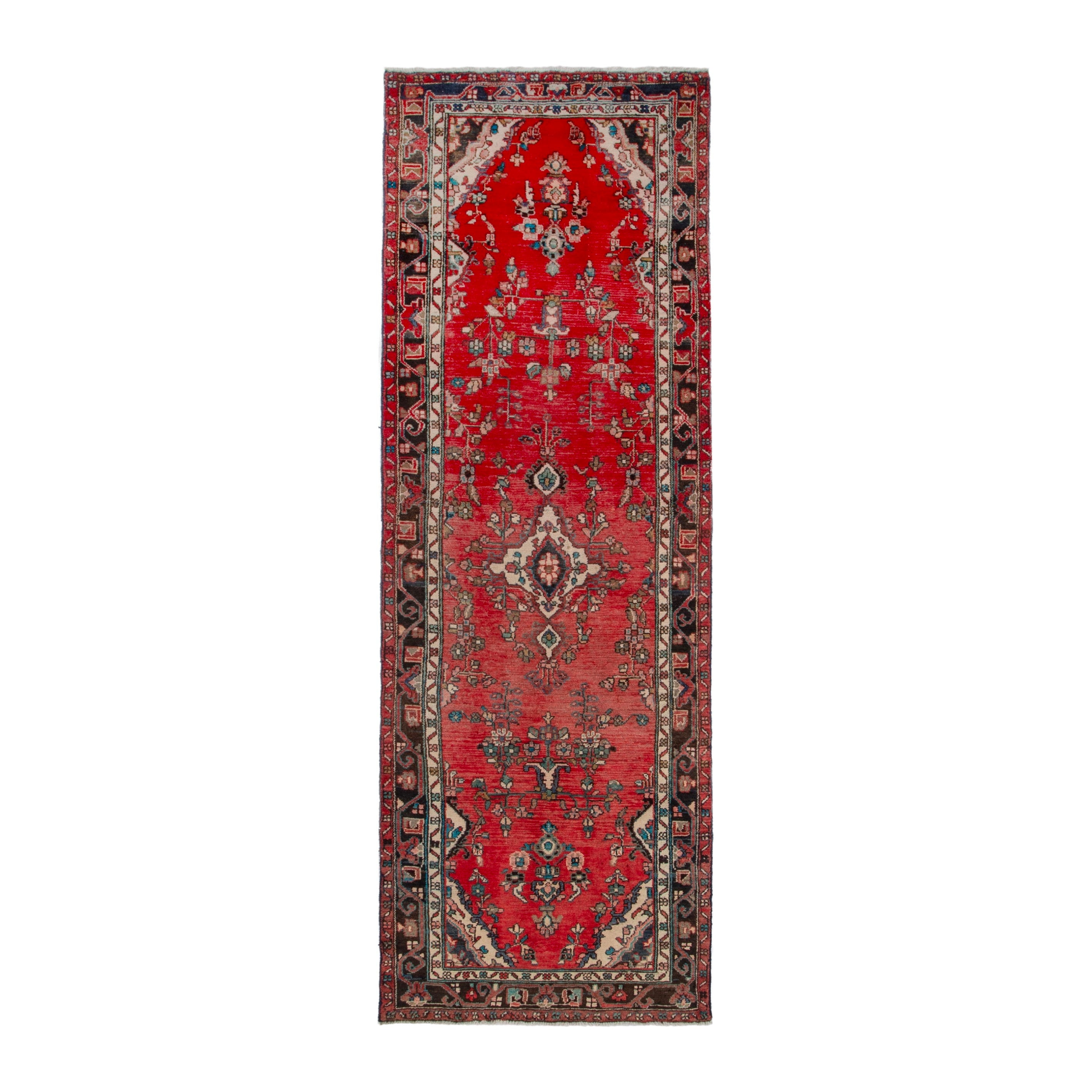 Persian Hamedan runner rug in deep red and dark brown, 3'1" x 9'10"