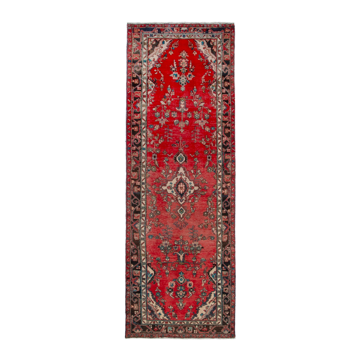 Persian Hamedan runner rug in deep red and dark brown, 3'1" x 9'10"