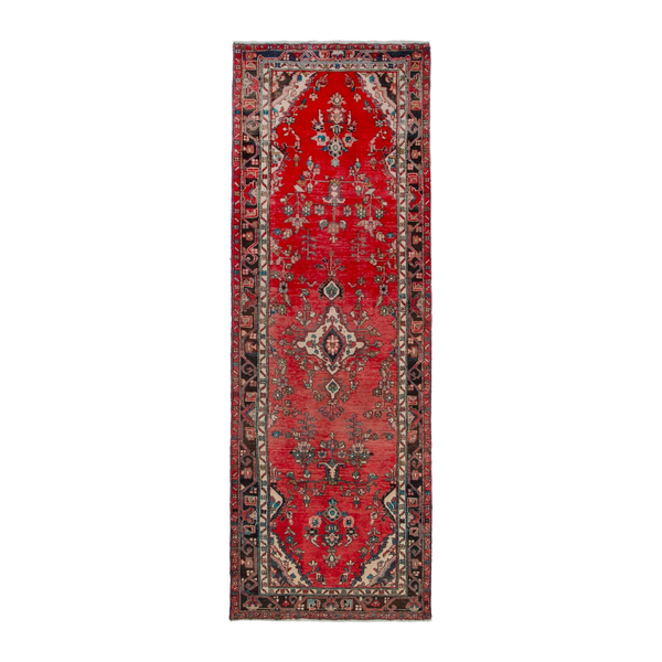 Persian Hamedan runner rug in deep red and dark brown, 3'1" x 9'10"