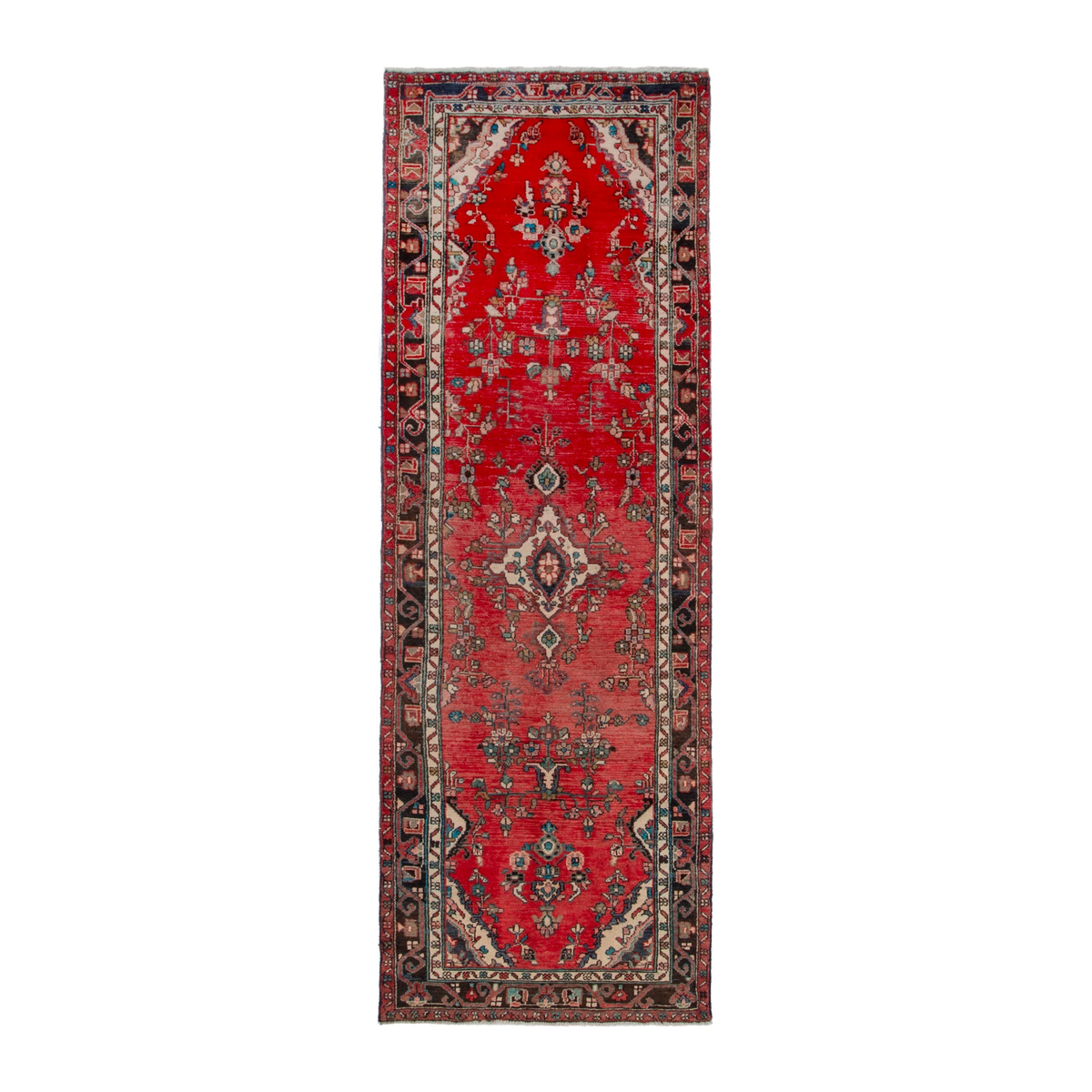 Persian Hamedan runner rug in deep red and dark brown, 3'1" x 9'10"