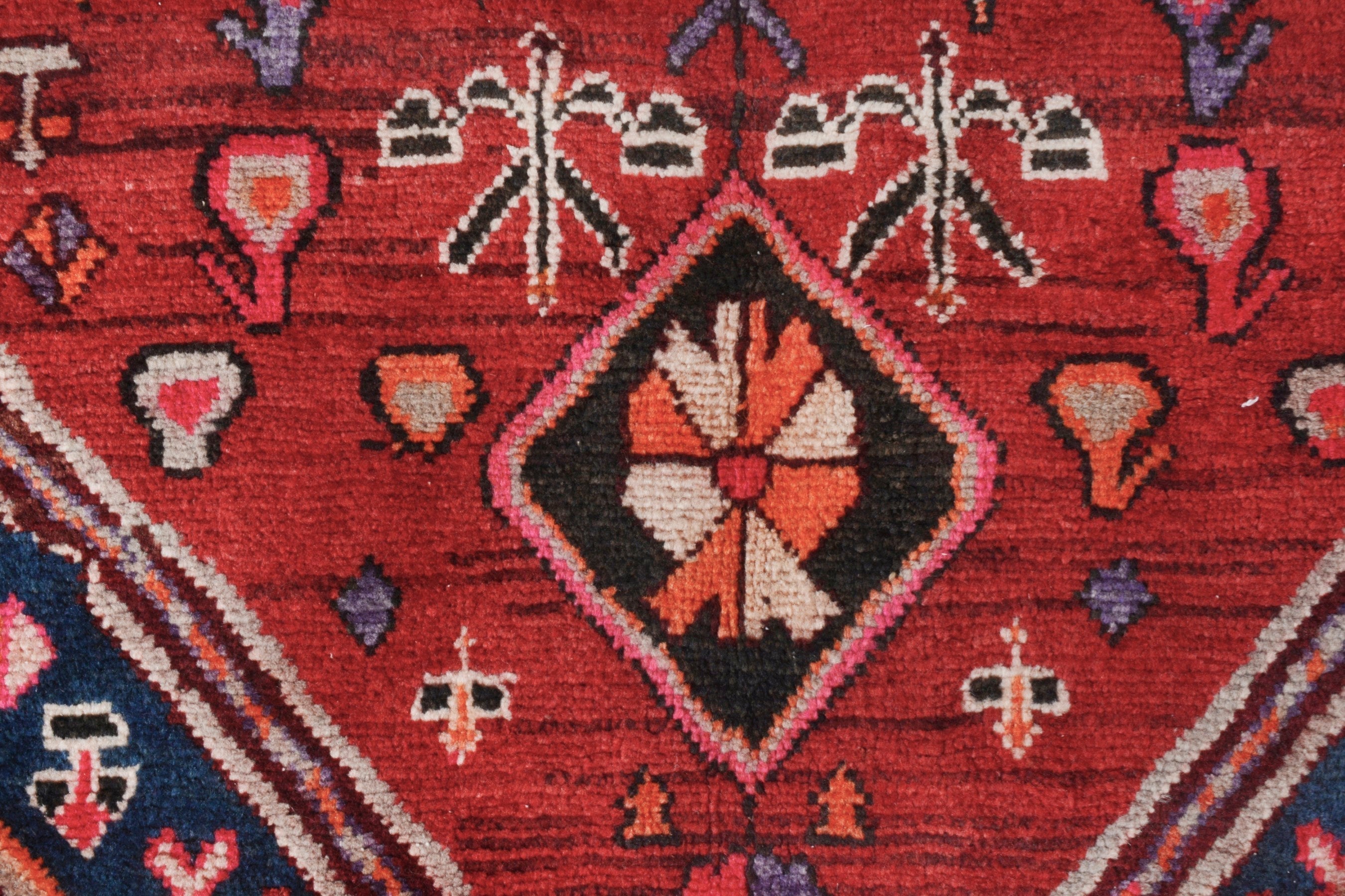 Persian Hamedan runner rug in deep red and burgundy, view 14 of 21