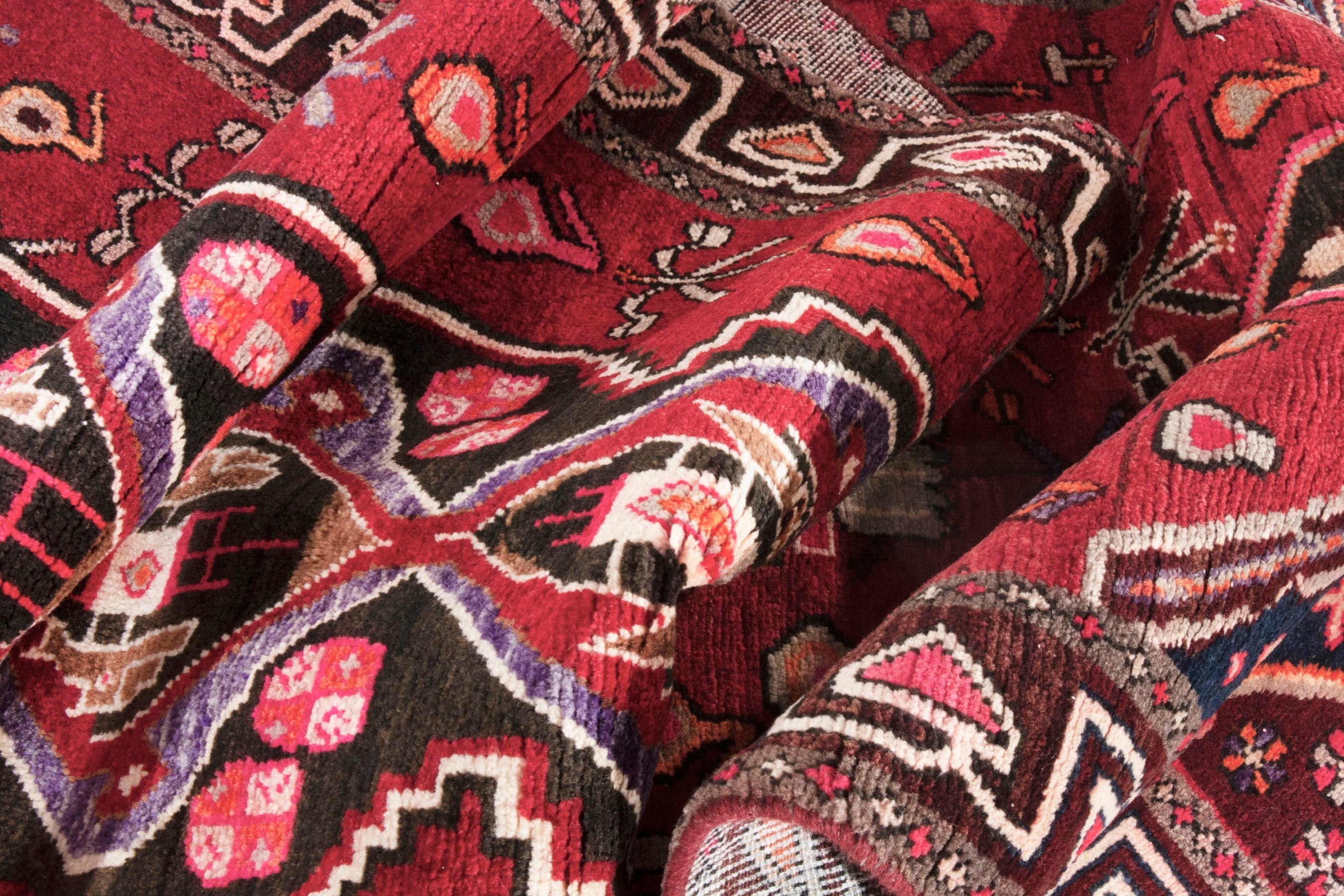 Persian Hamedan runner rug in deep red and burgundy, view 19 of 21
