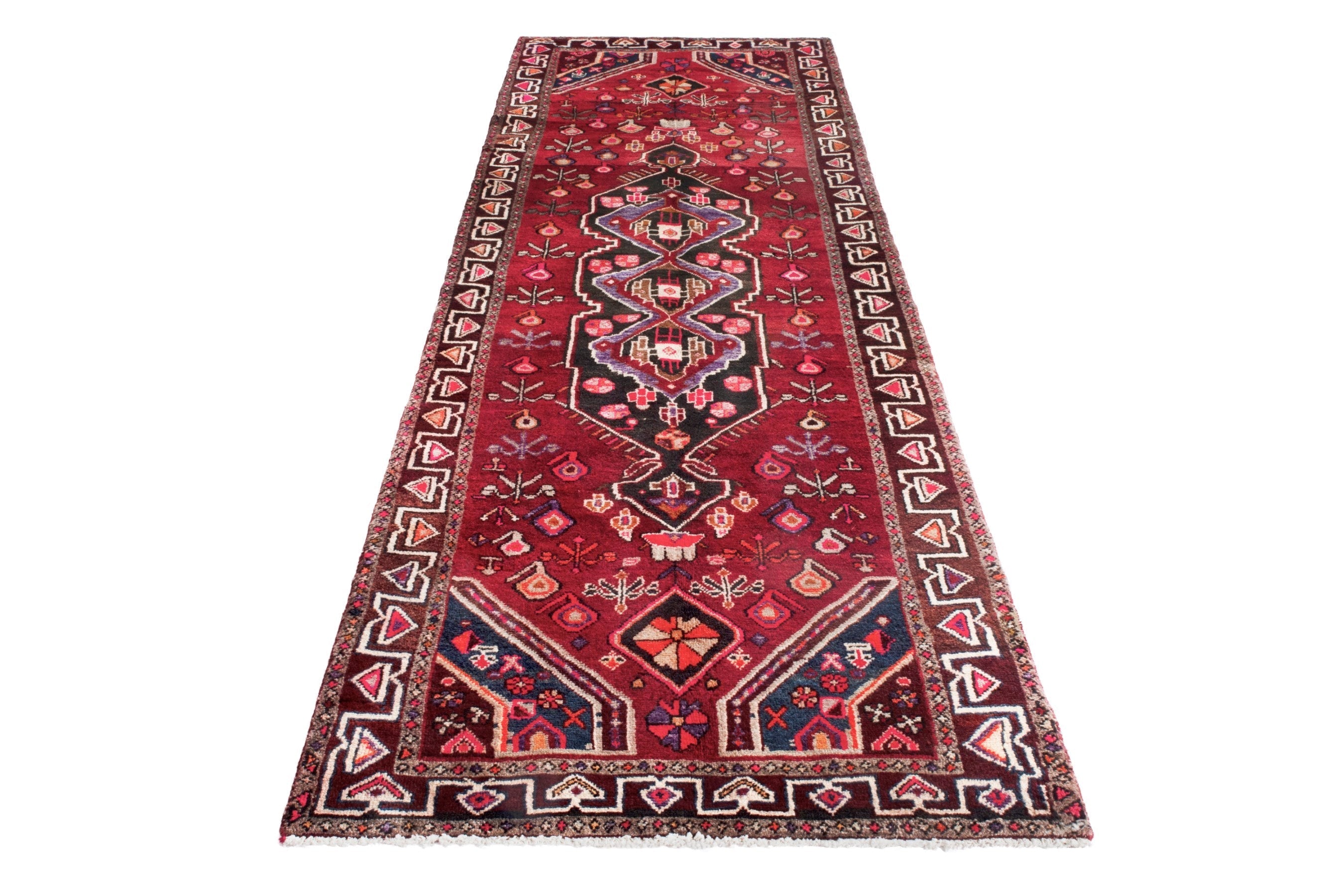 Persian Hamedan runner rug in deep red and burgundy, view 2 of 21