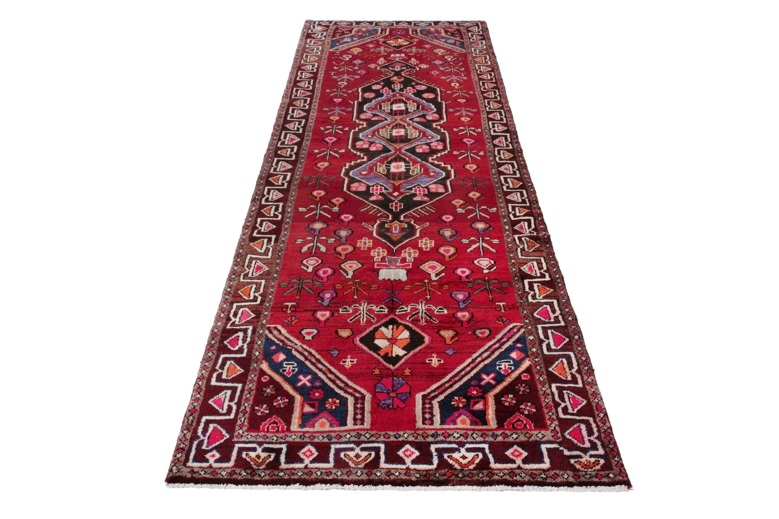 Persian Hamedan runner rug in deep red and burgundy, view 3 of 21