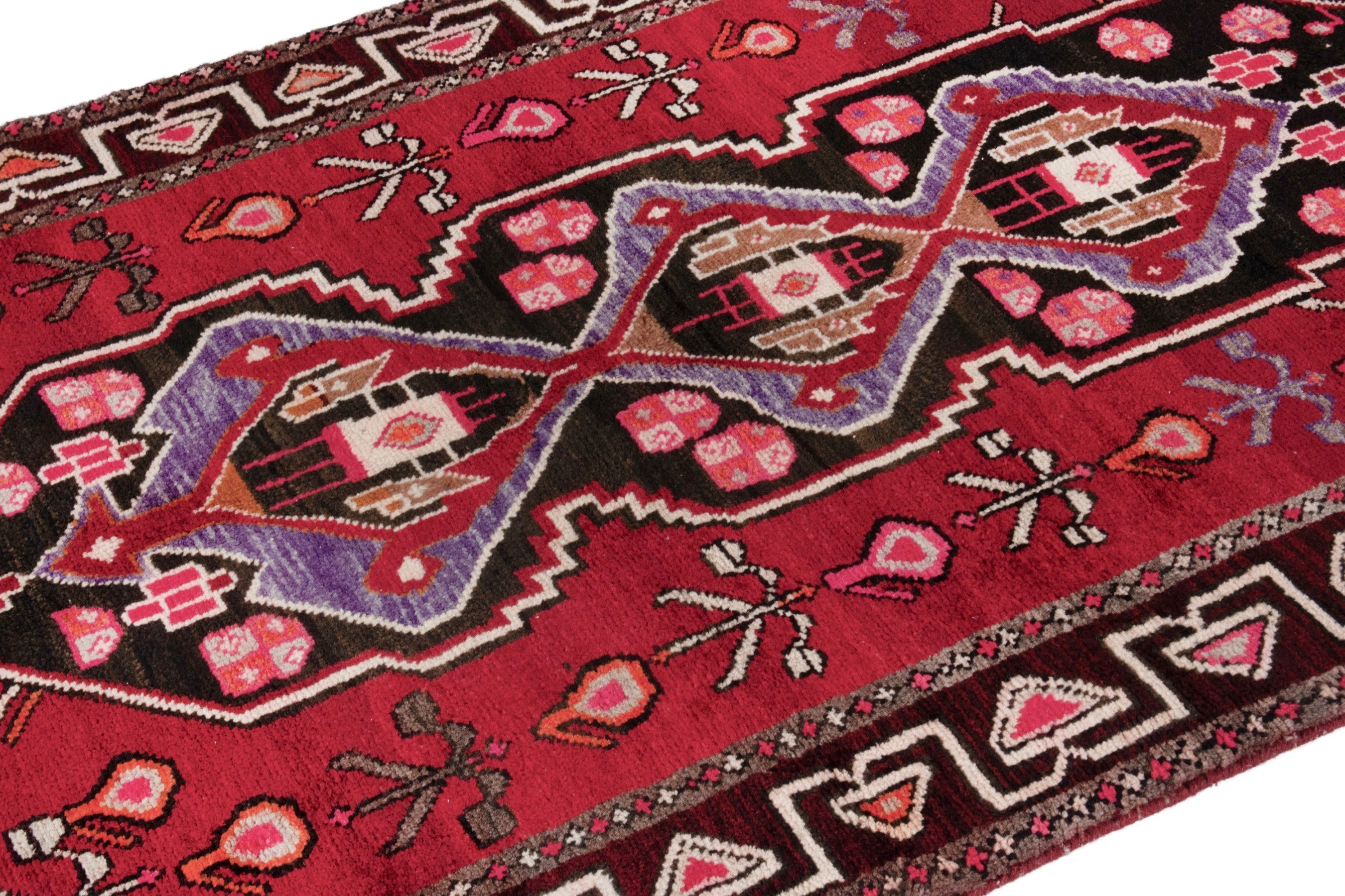 Persian Hamedan runner rug in deep red and burgundy, view 6 of 21