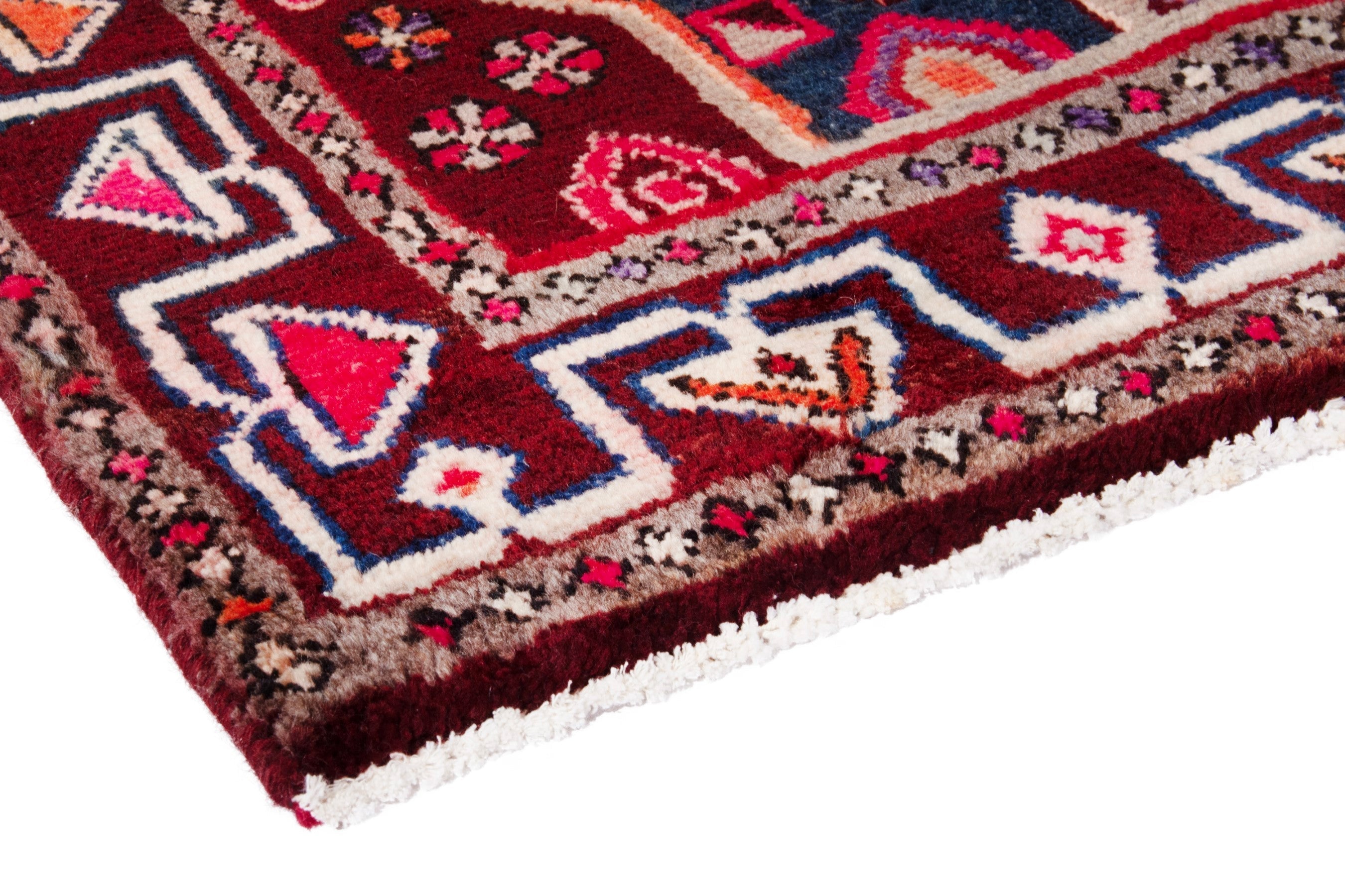 Persian Hamedan runner rug in deep red and burgundy, view 4 of 21