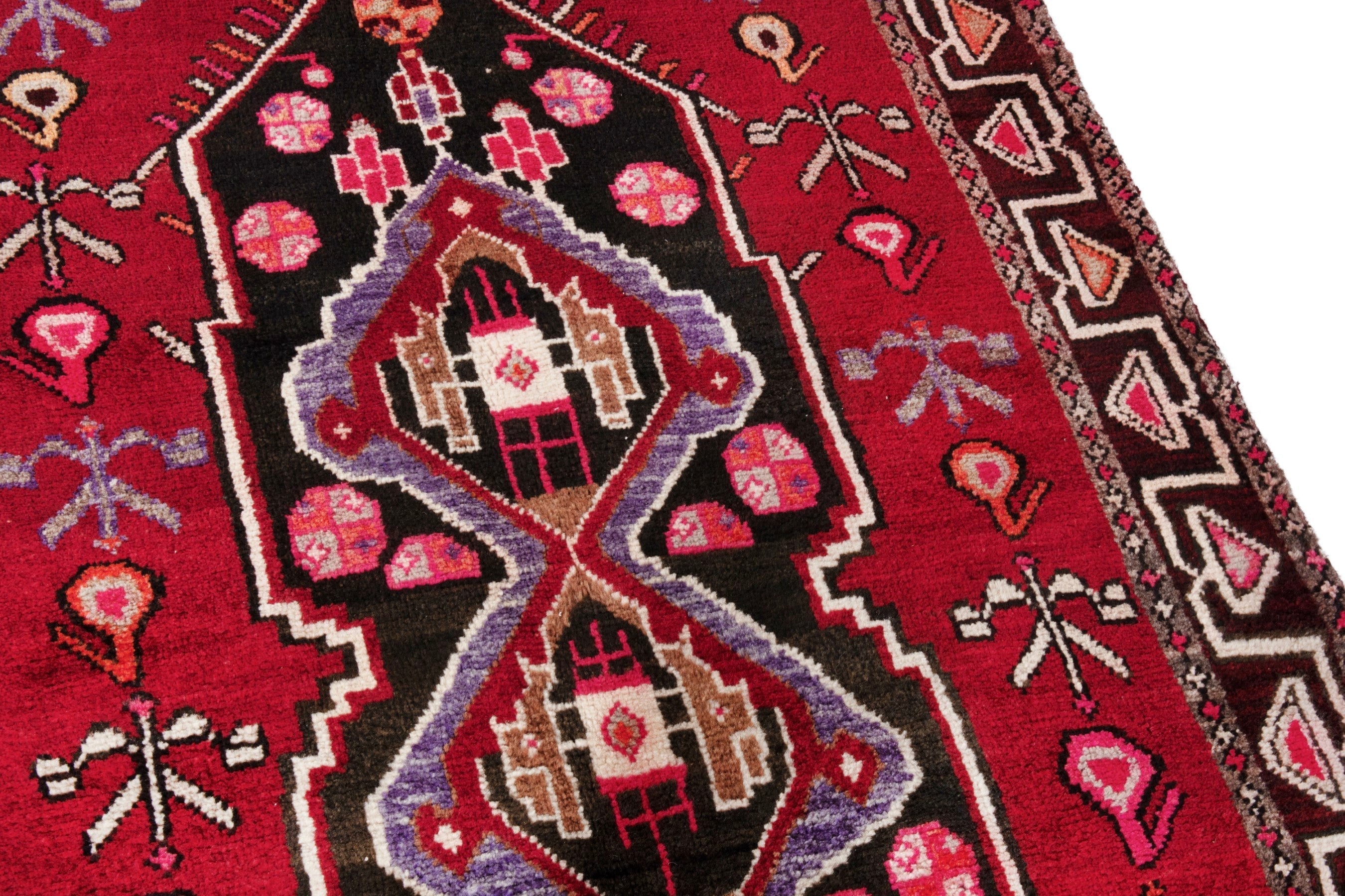 Persian Hamedan runner rug in deep red and burgundy, view 9 of 21