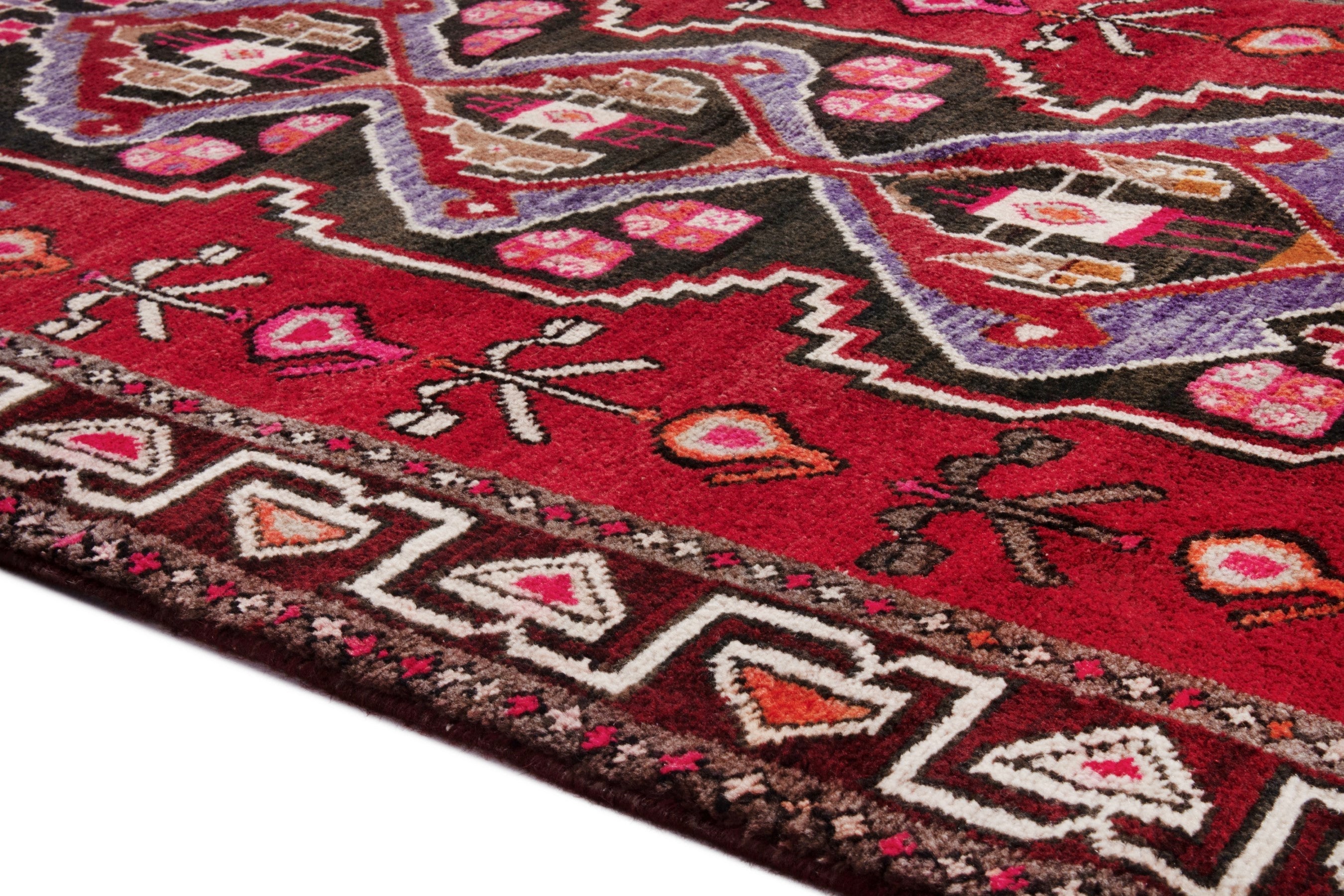 Persian Hamedan runner rug in deep red and burgundy, view 5 of 21