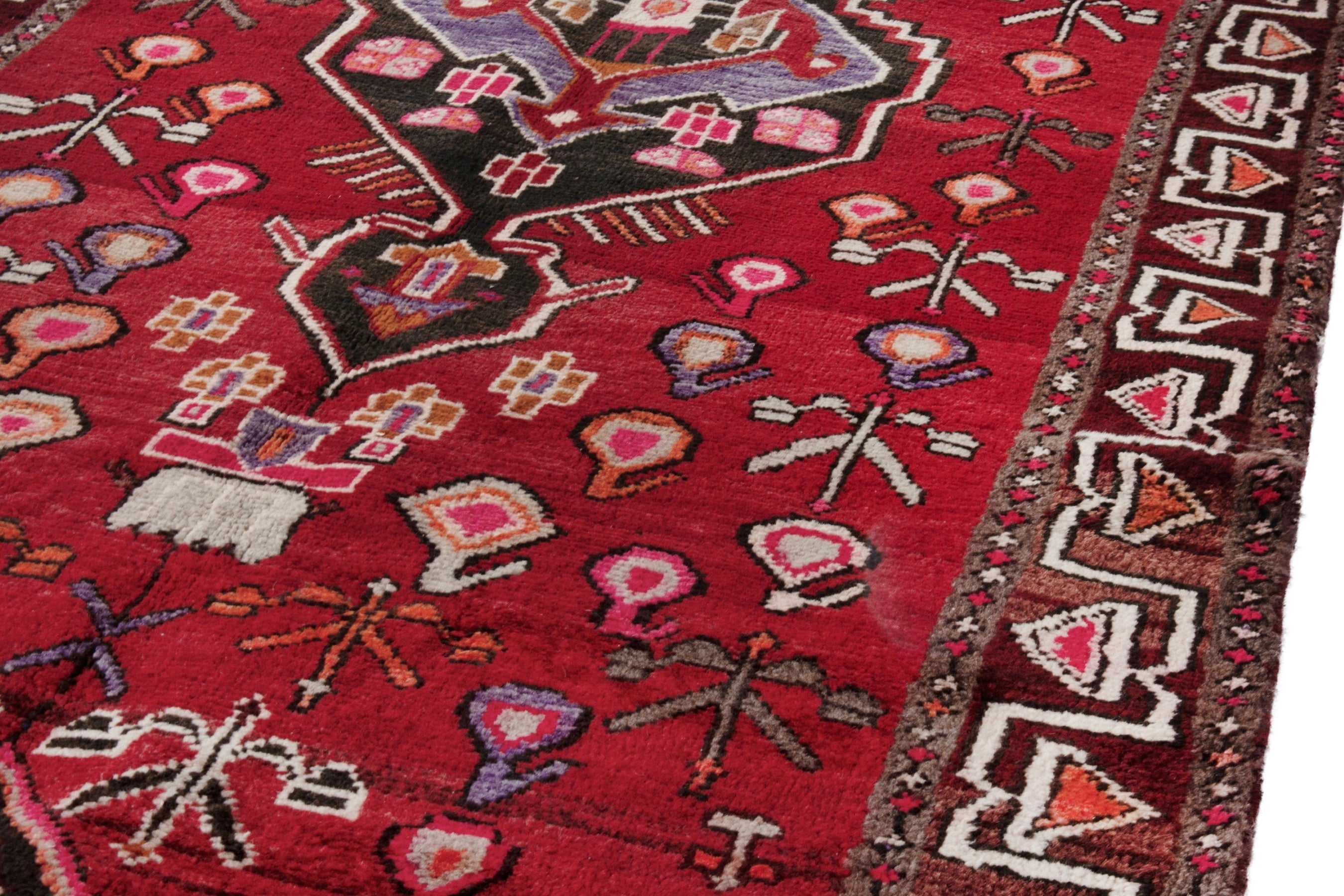Persian Hamedan runner rug in deep red and burgundy, view 7 of 21