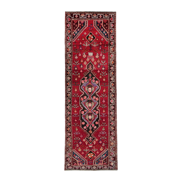 Persian Hamedan runner rug in deep red and burgundy, 3'9" x 12'8"
