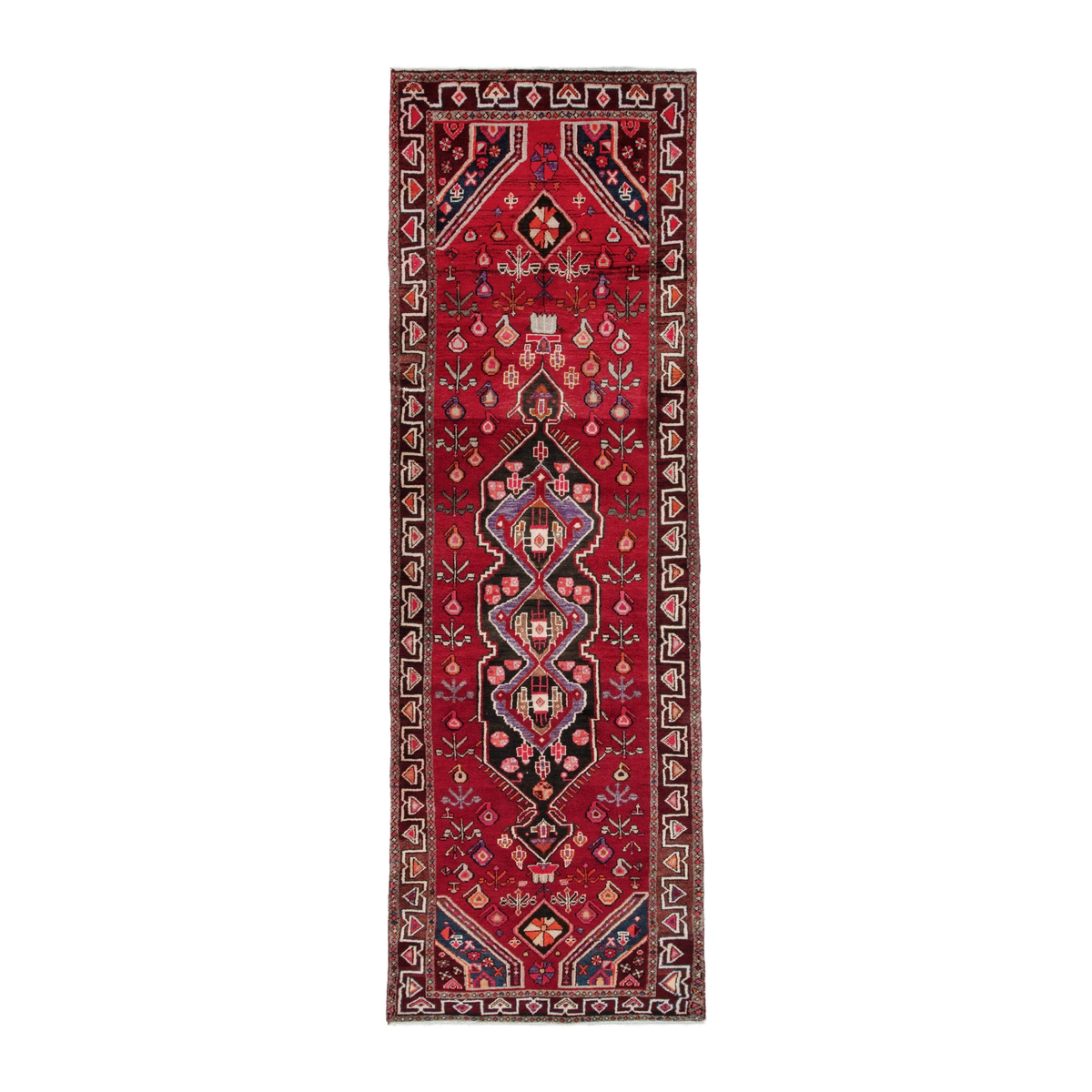 Persian Hamedan runner rug in deep red and burgundy, 3'9" x 12'8"