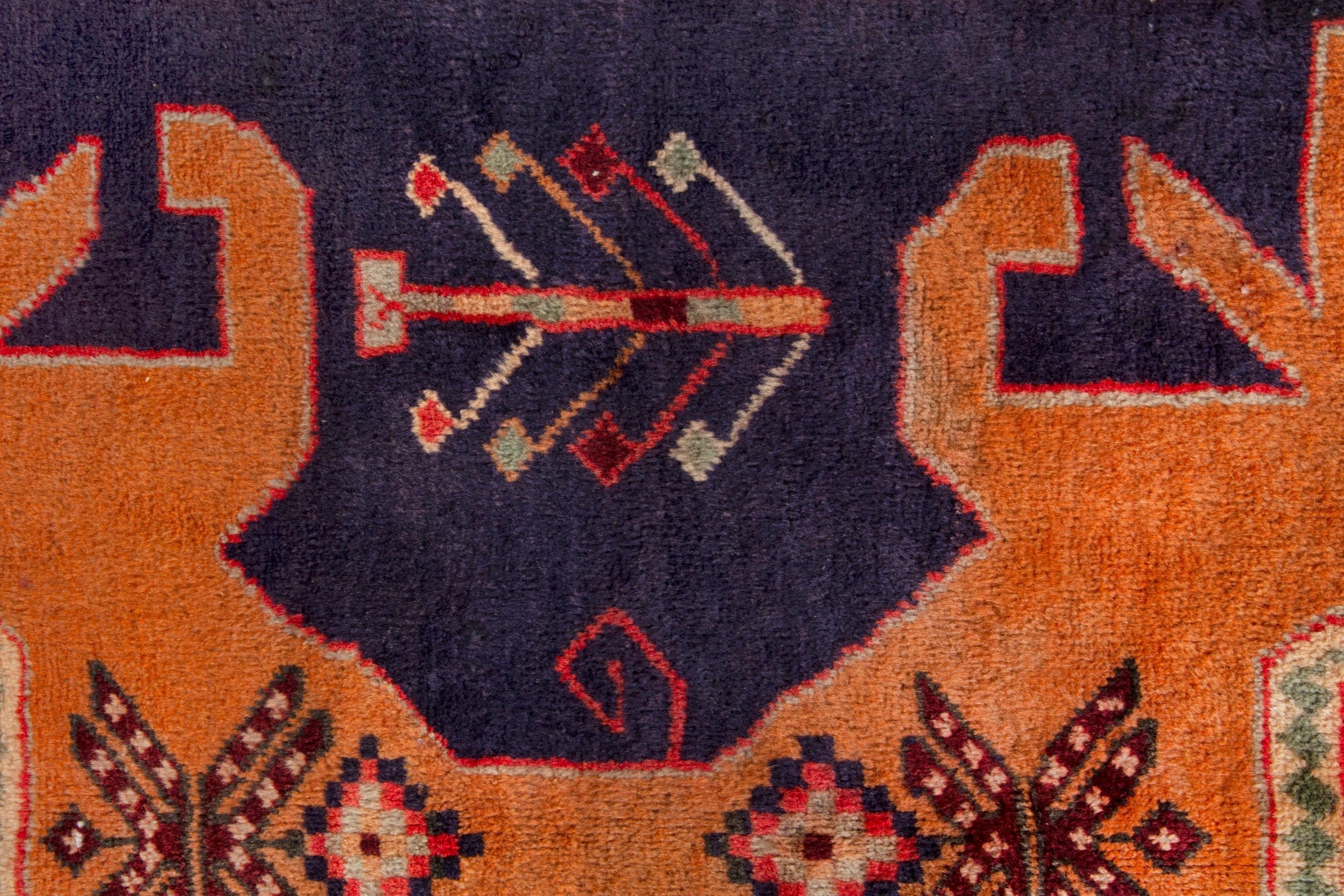 Persian Ardabil runner rug in navy and burnt orange, view 12 of 18
