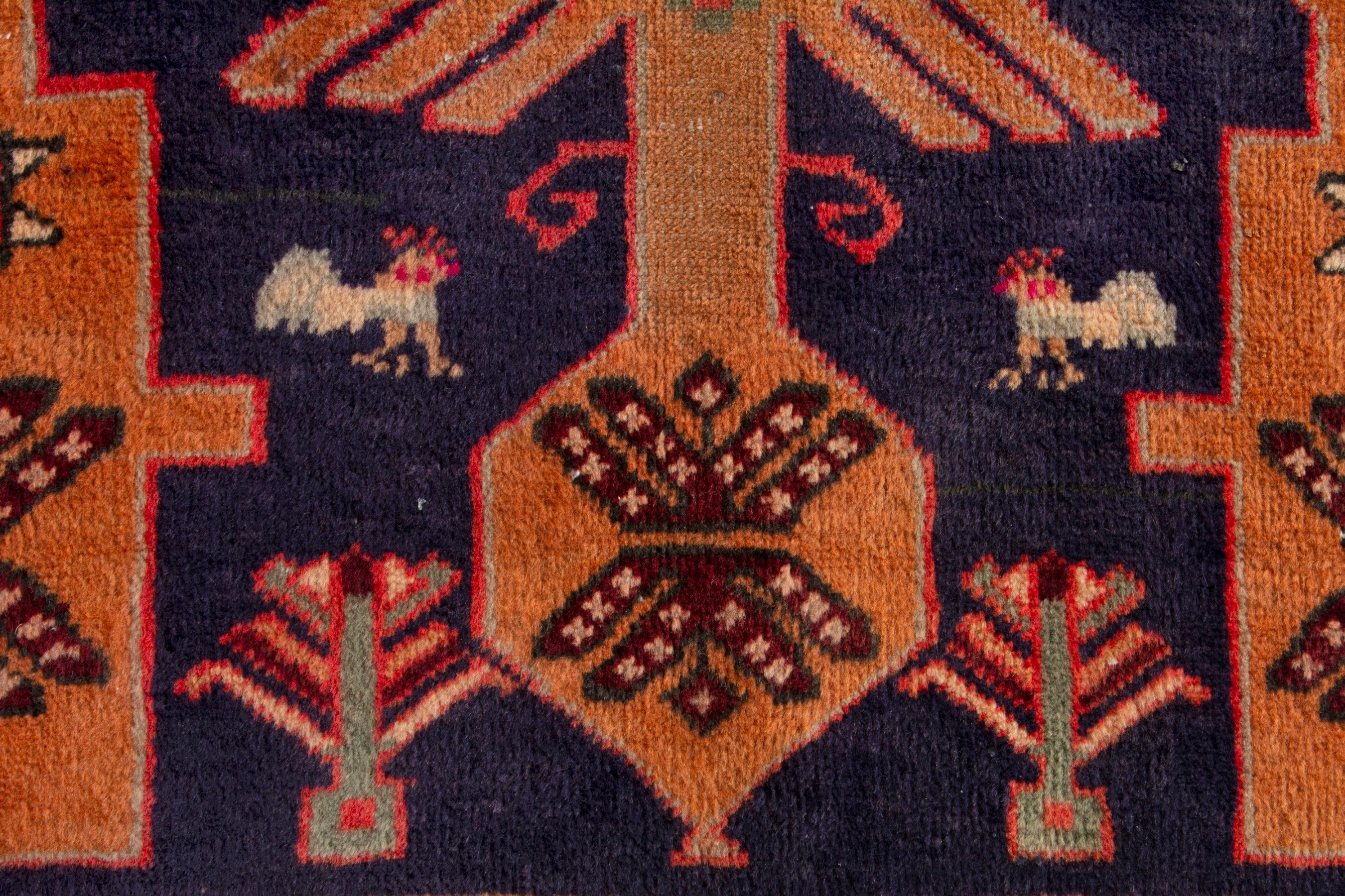 Persian Ardabil runner rug in navy and burnt orange, view 13 of 18