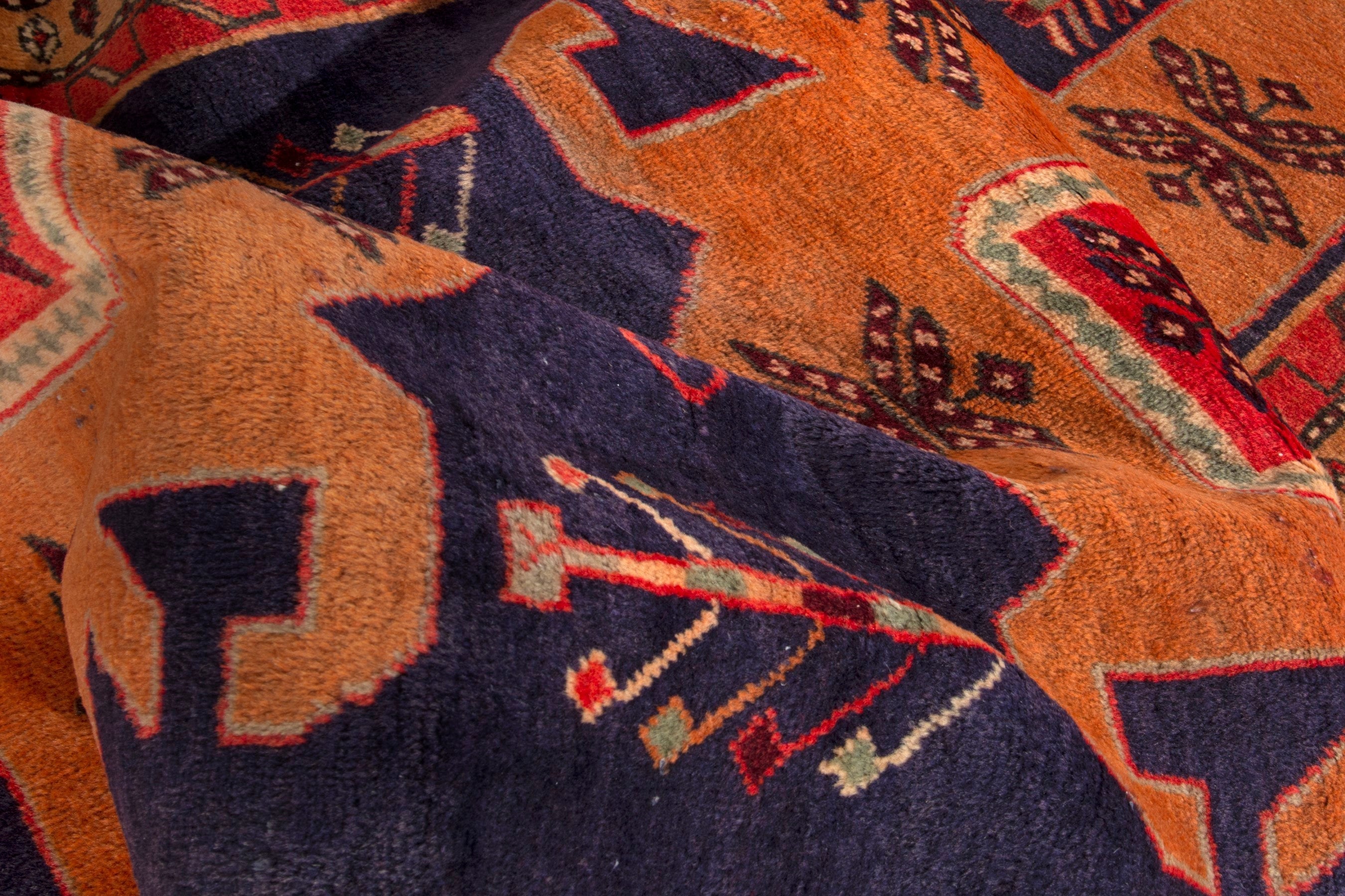 Persian Ardabil runner rug in navy and burnt orange, view 15 of 18