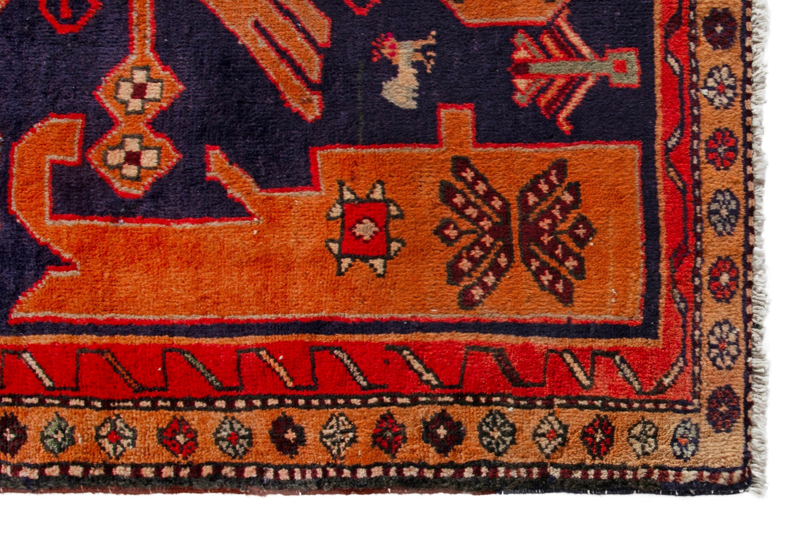 Persian Ardabil runner rug in navy and burnt orange, view 10 of 18