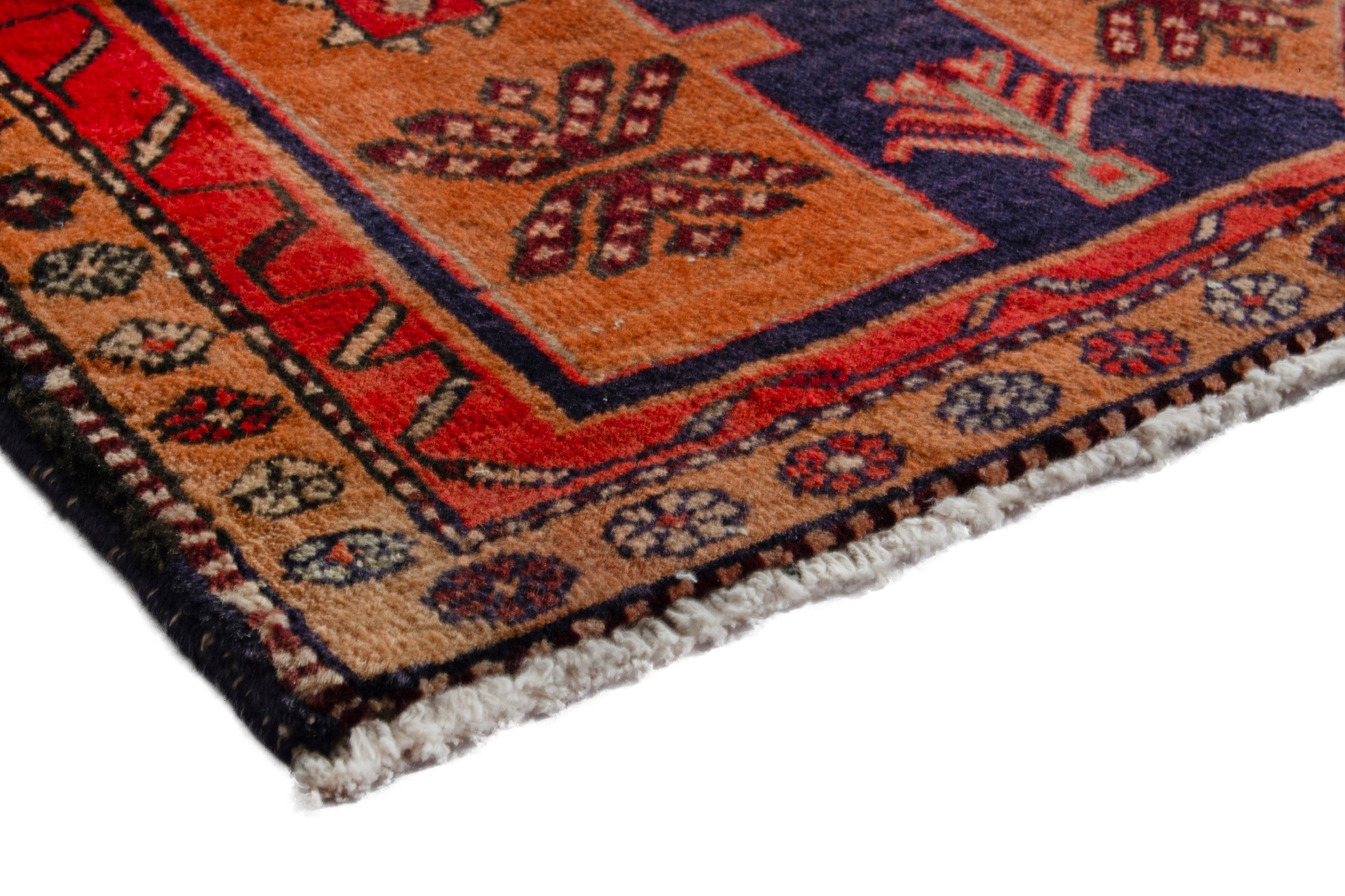 Persian Ardabil runner rug in navy and burnt orange, view 4 of 18