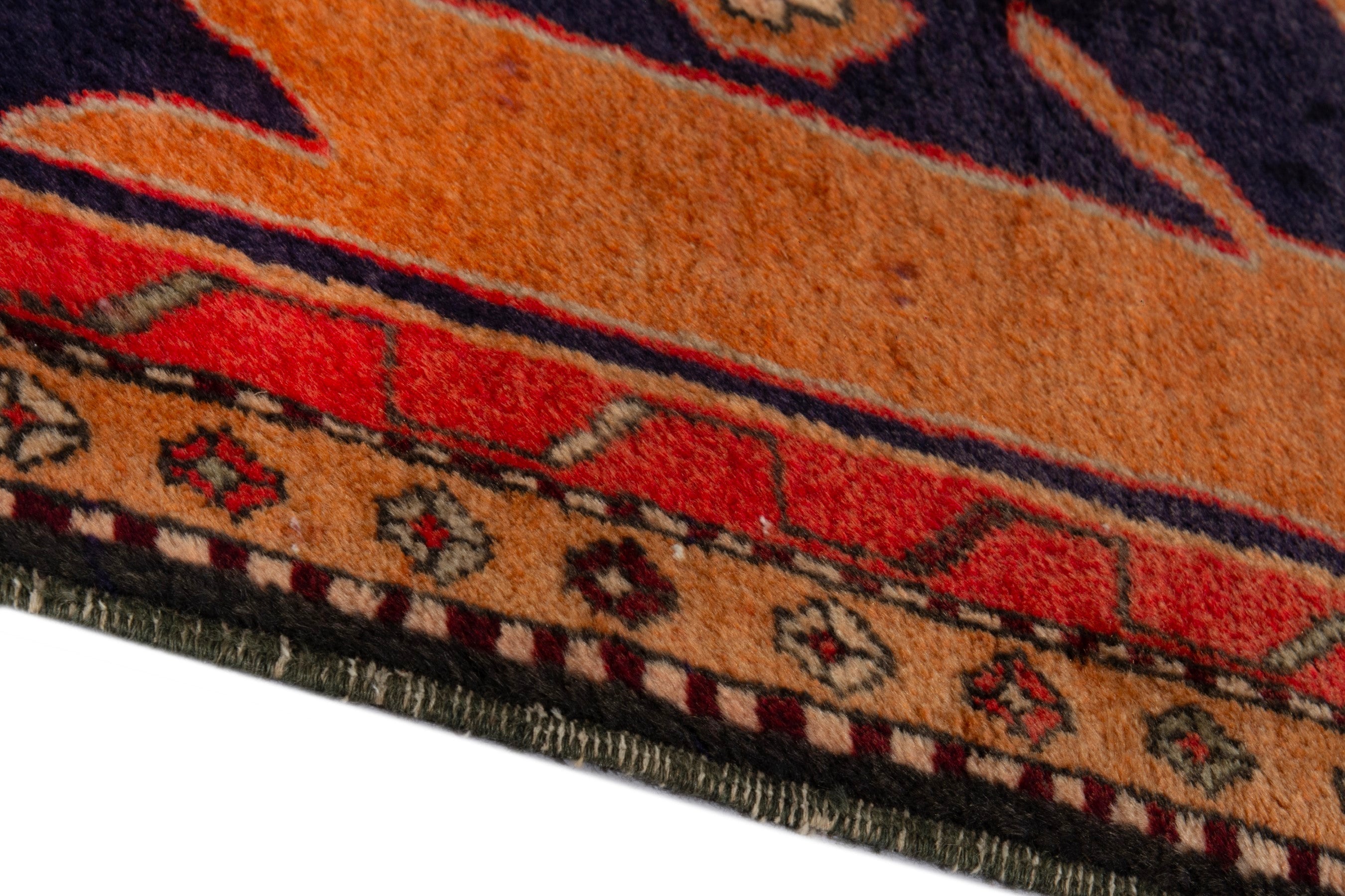 Persian Ardabil runner rug in navy and burnt orange, view 5 of 18
