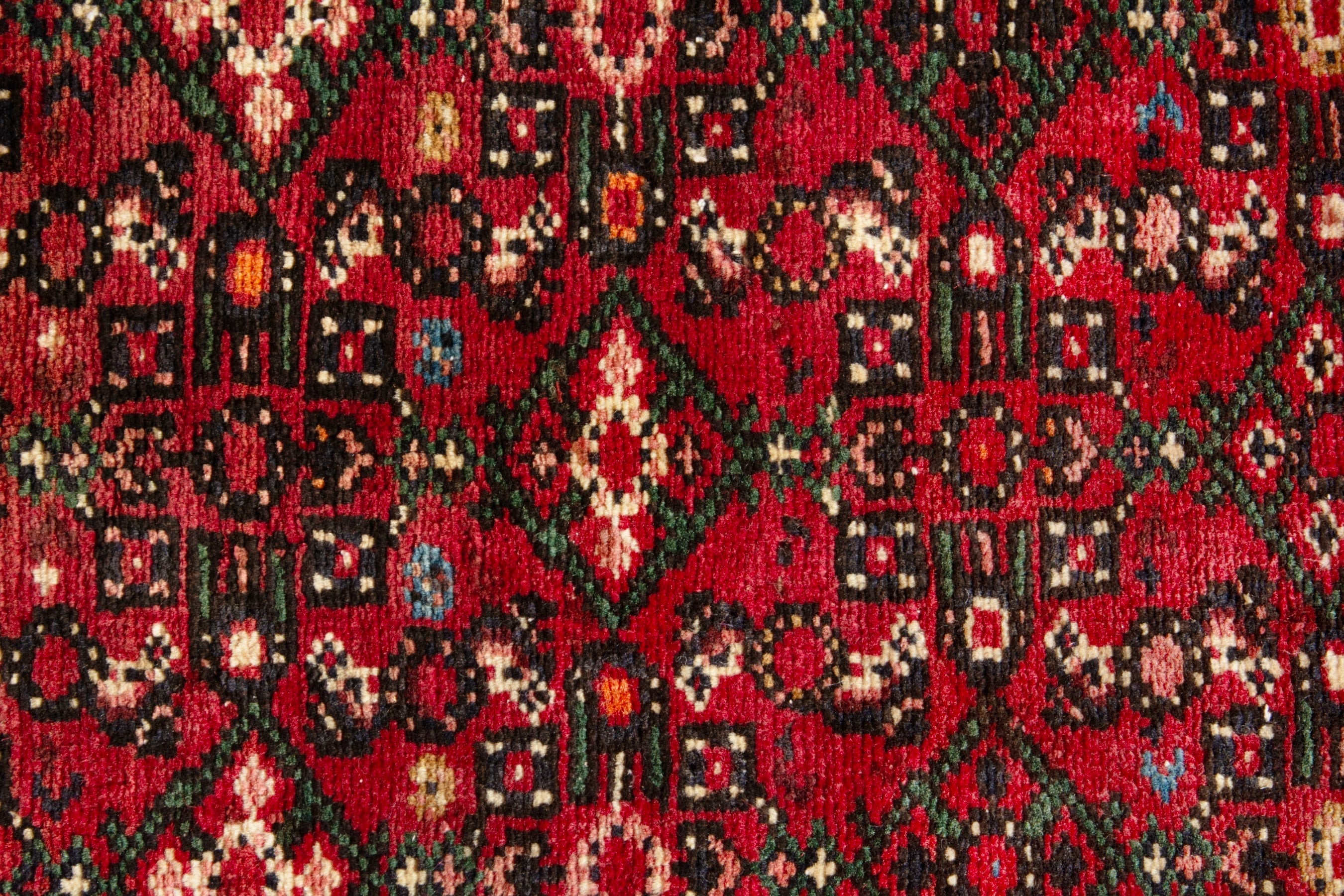 Persian Hosseinabad runner rug in deep red and cream, view 13 of 17