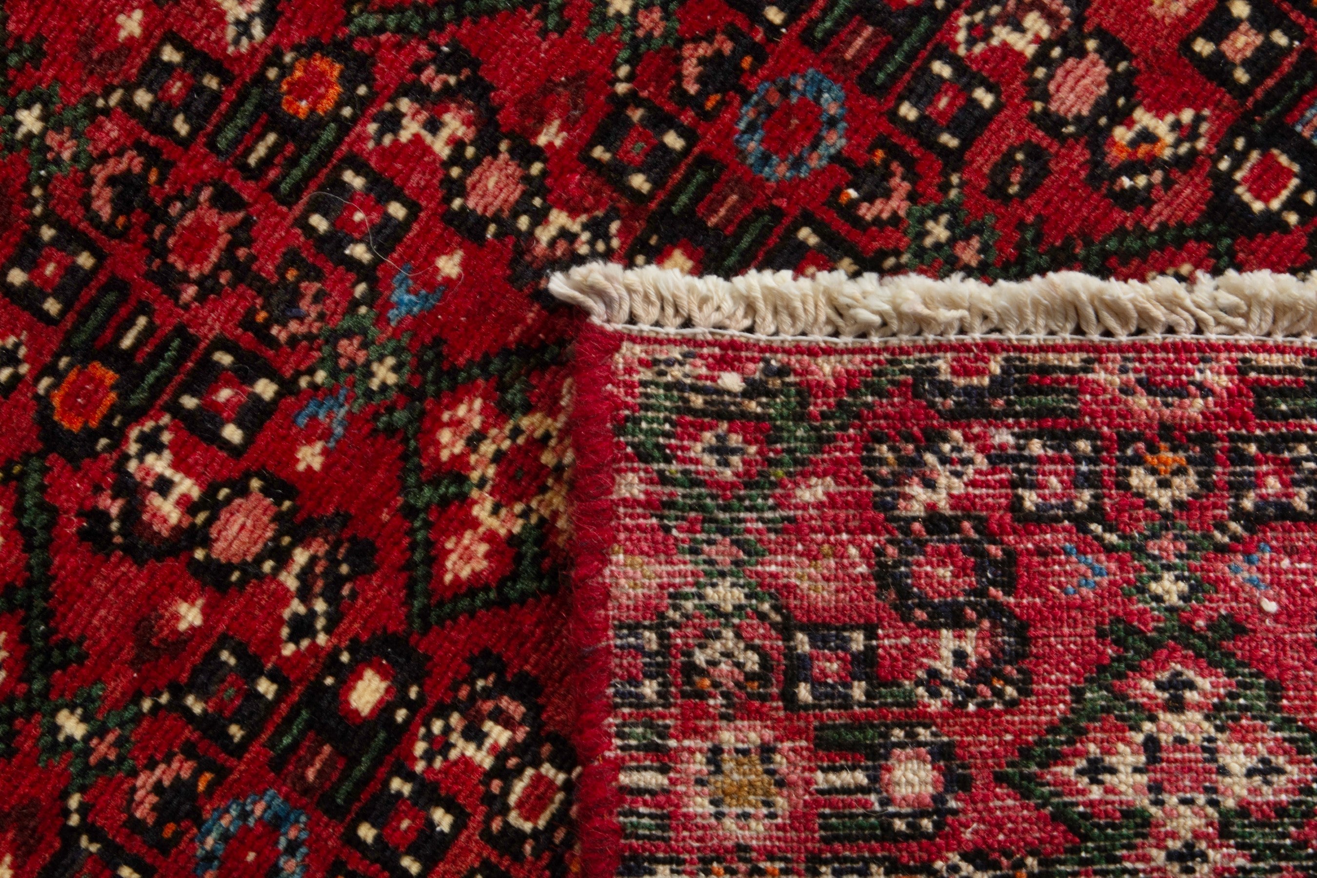 Persian Hosseinabad runner rug in deep red and cream, view 17 of 17