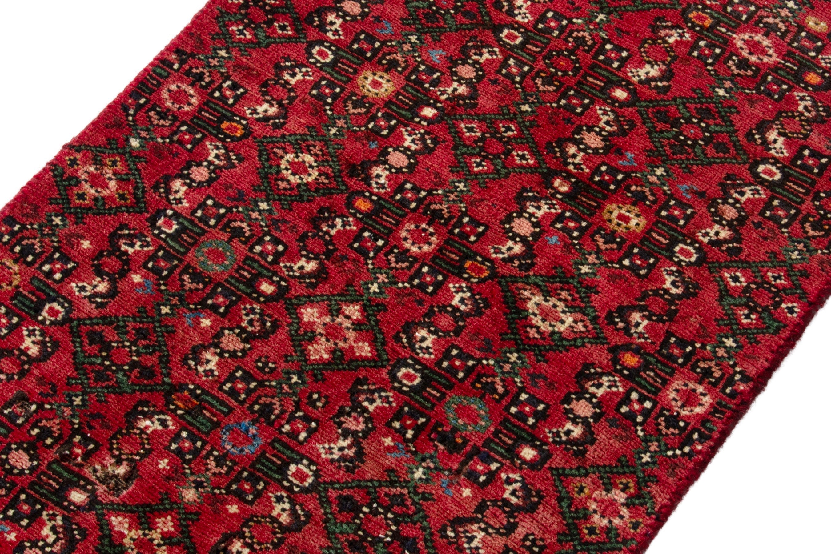 Persian Hosseinabad runner rug in deep red and cream, view 6 of 17