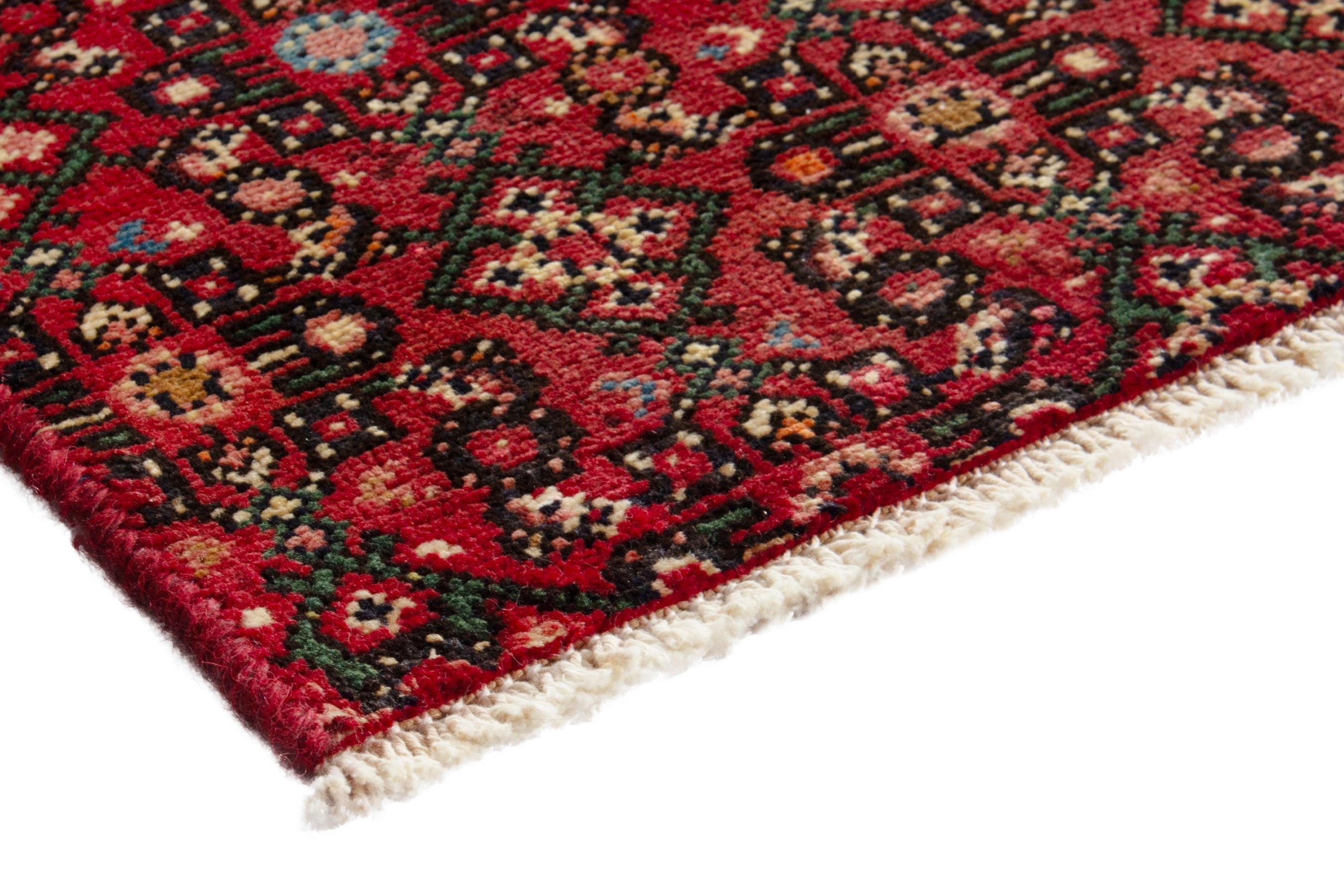 Persian Hosseinabad runner rug in deep red and cream, view 4 of 17