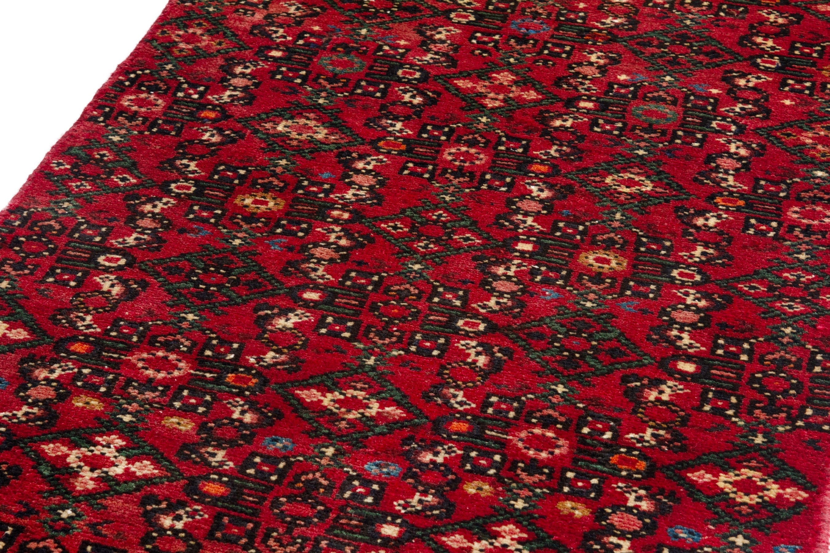 Persian Hosseinabad runner rug in deep red and cream, view 7 of 17