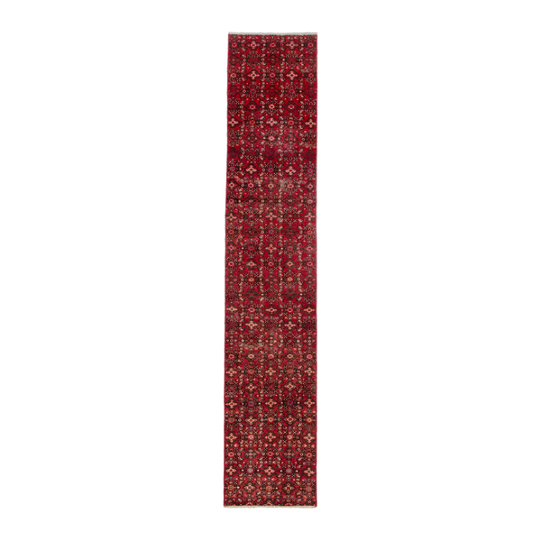 Persian Hossein Abad runner rug in deep red and cream, 1'10" x 9'6"