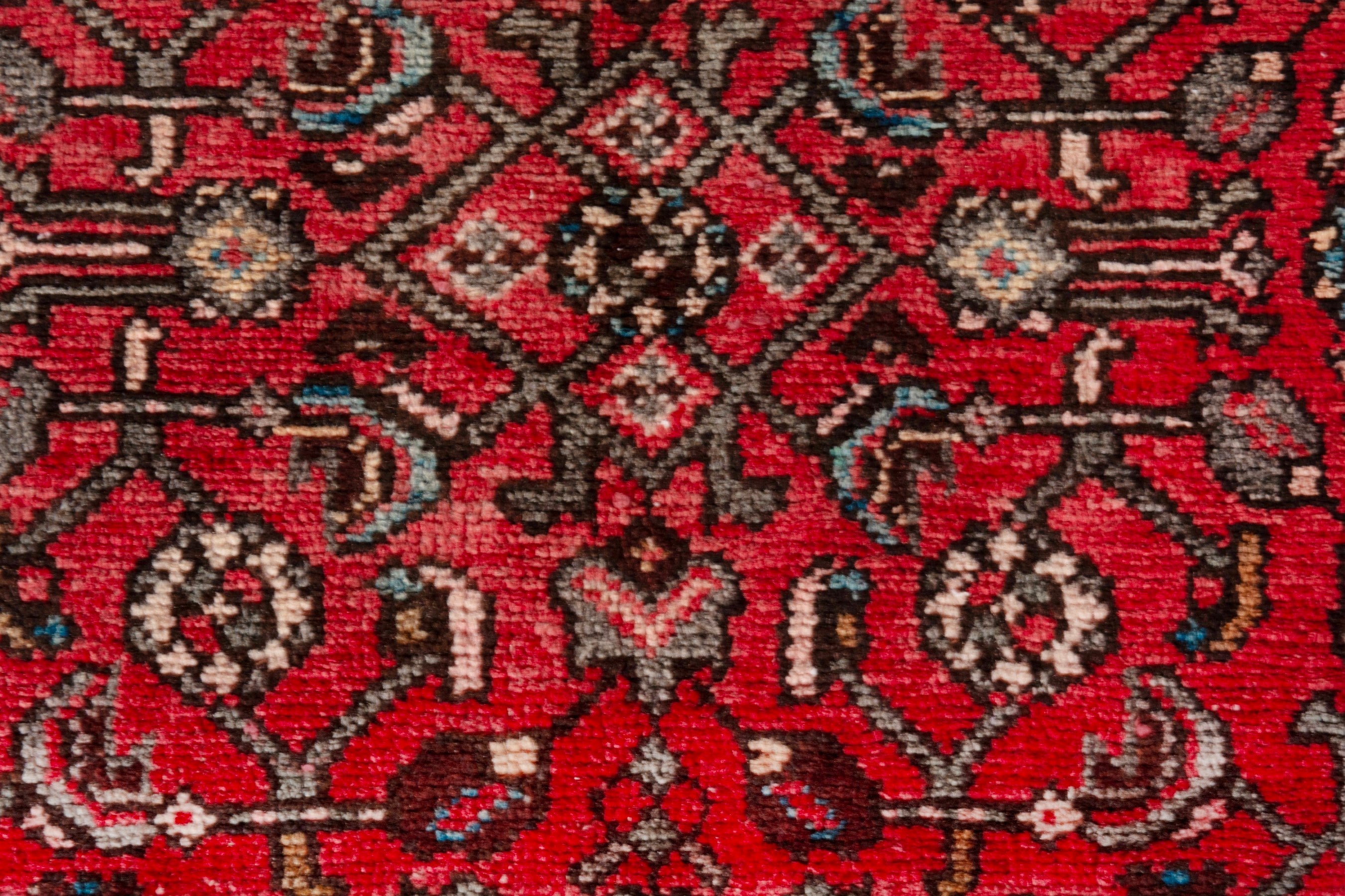 Persian Hosseinabad runner rug in deep red and charcoal, view 15 of 21