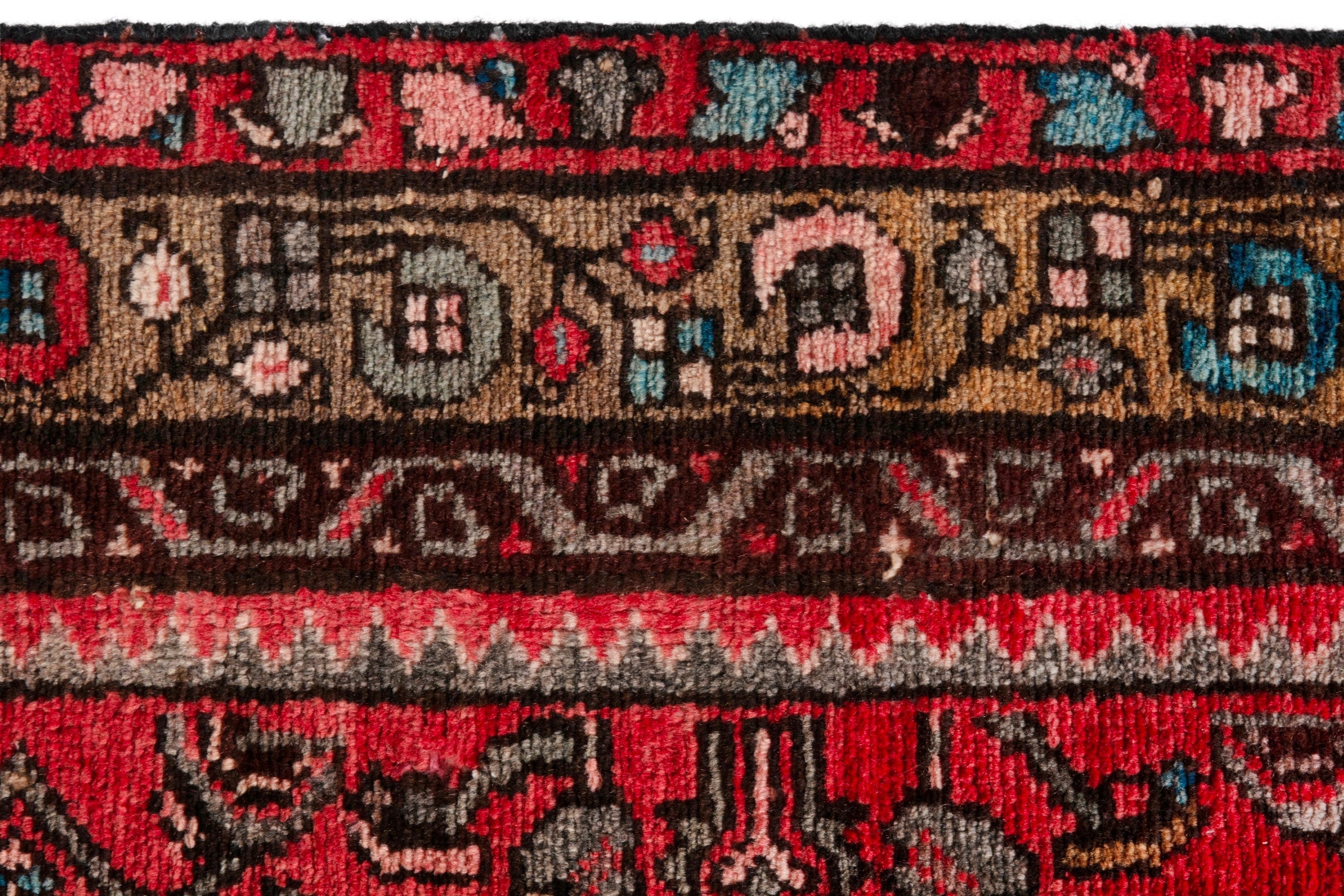 Persian Hosseinabad runner rug in deep red and charcoal, view 13 of 21