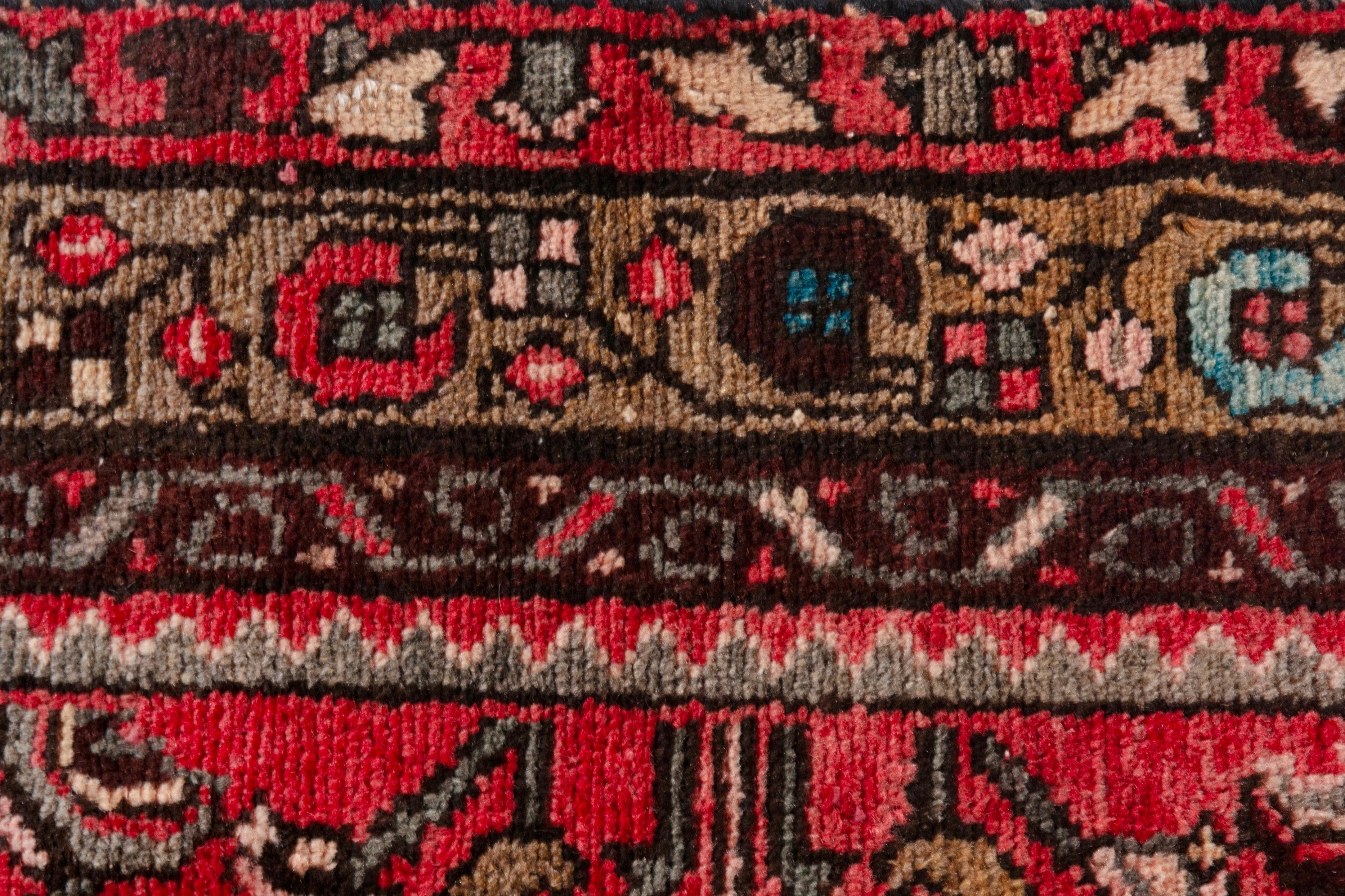 Persian Hosseinabad runner rug in deep red and charcoal, view 14 of 21