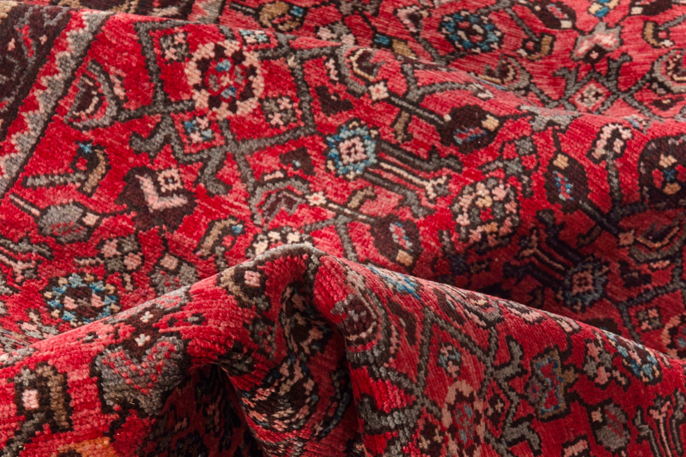 Persian Hosseinabad runner rug in deep red and charcoal, view 19 of 21