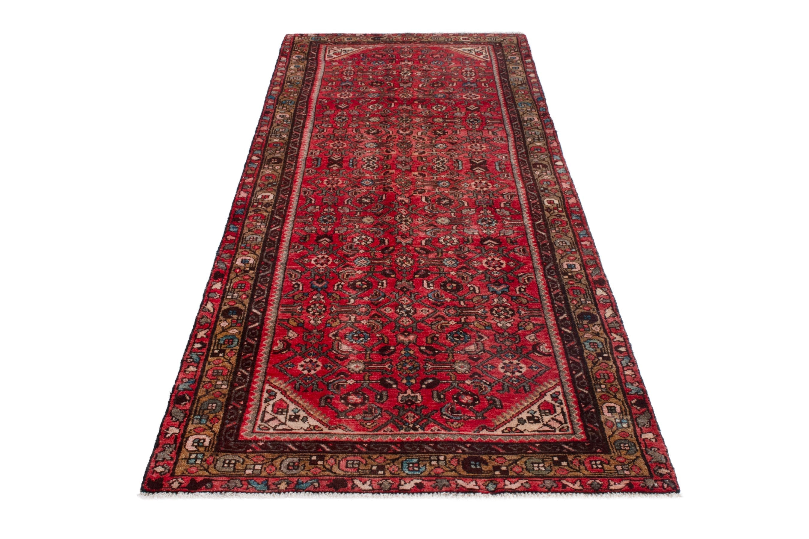 Persian Hosseinabad runner rug in deep red and charcoal, view 2 of 21