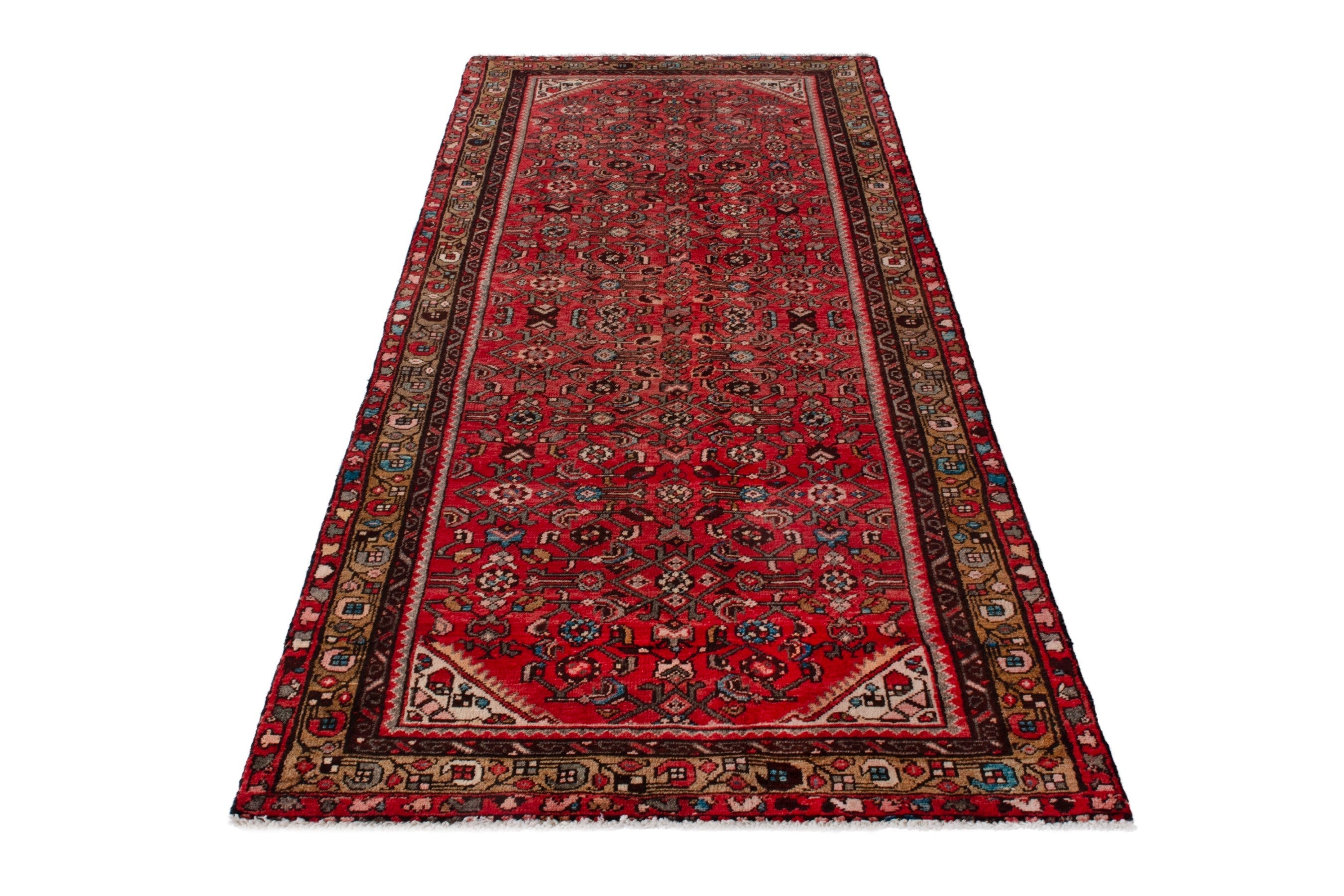 Persian Hosseinabad runner rug in deep red and charcoal, view 3 of 21