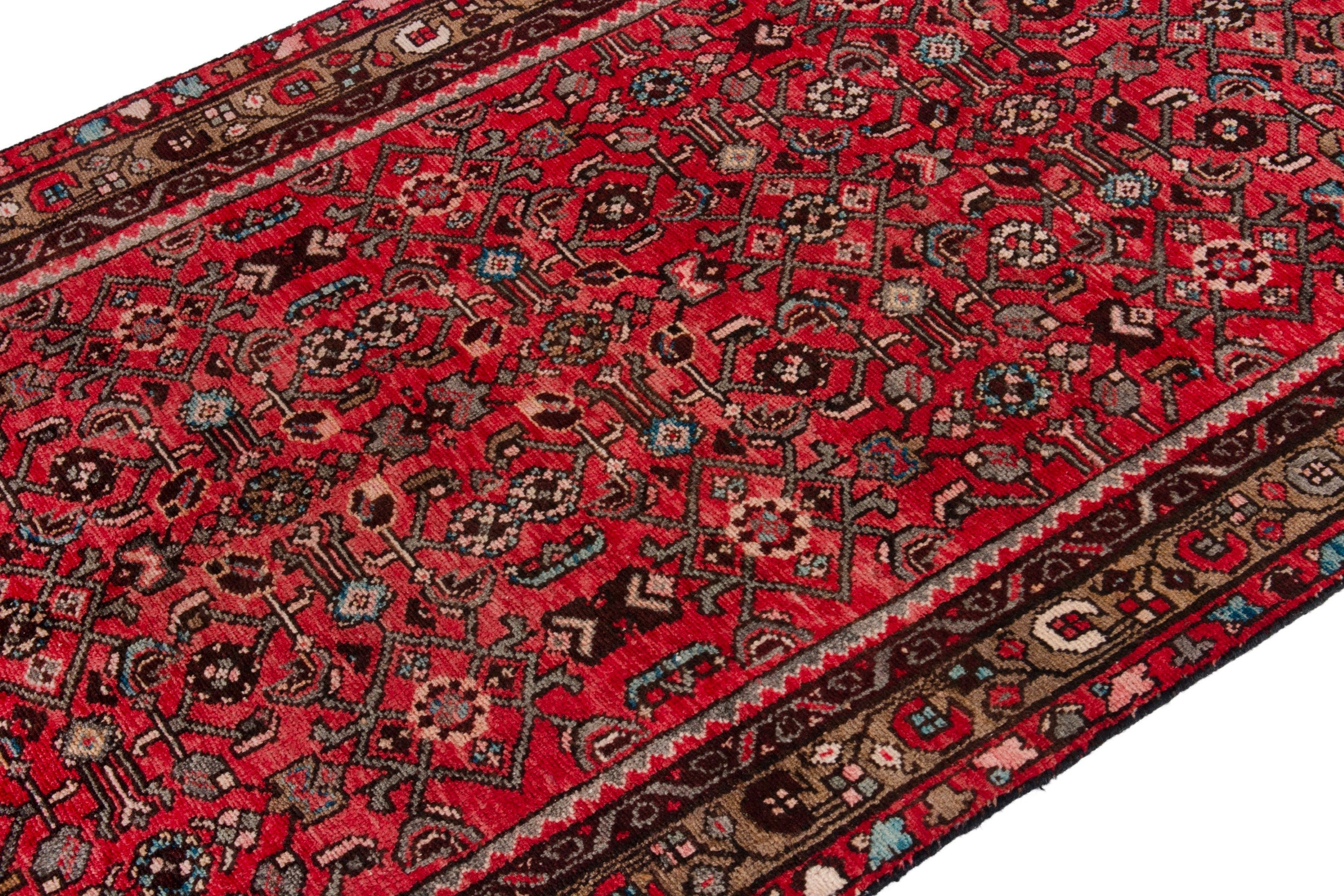 Persian Hosseinabad runner rug in deep red and charcoal, view 6 of 21