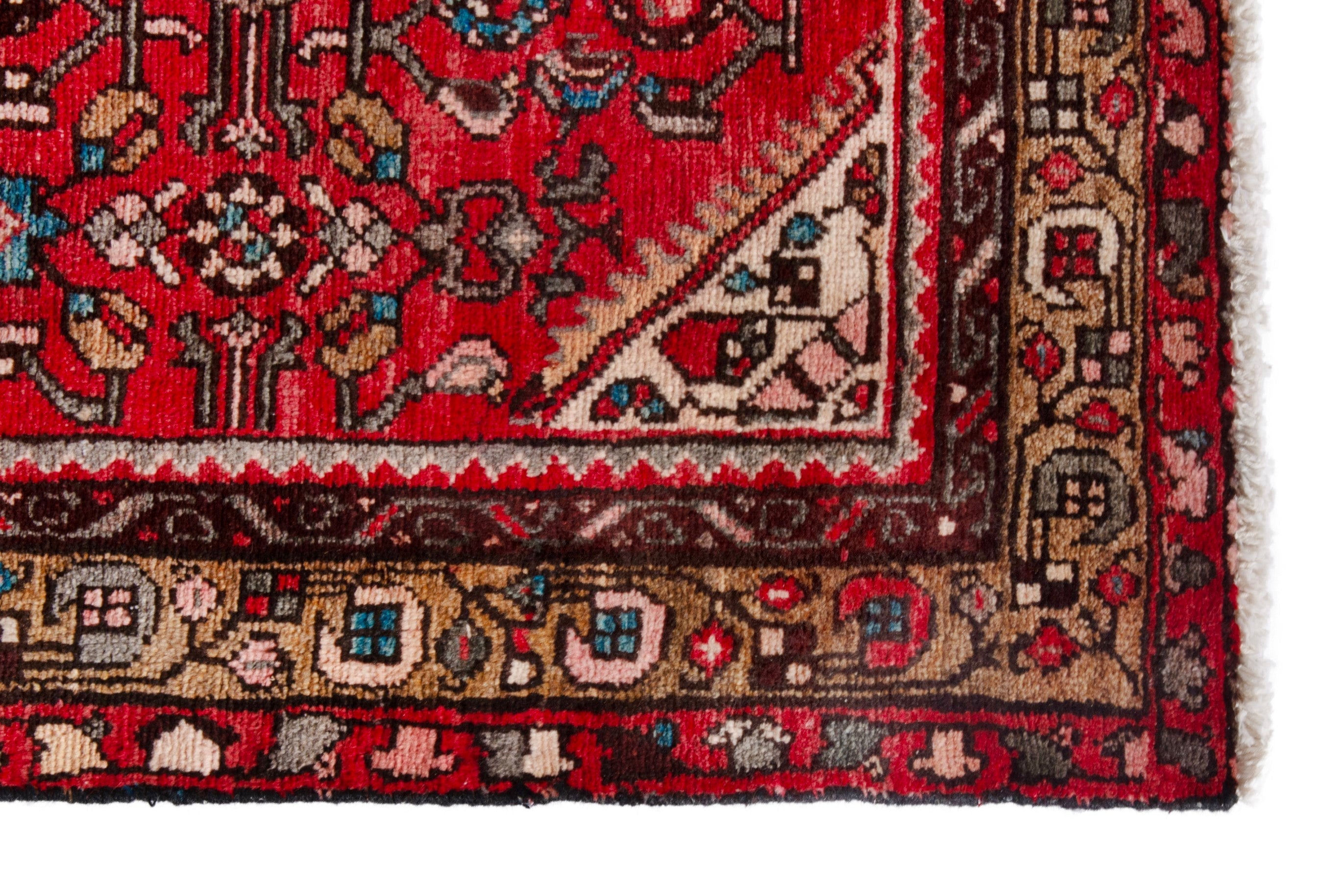 Persian Hosseinabad runner rug in deep red and charcoal, view 10 of 21