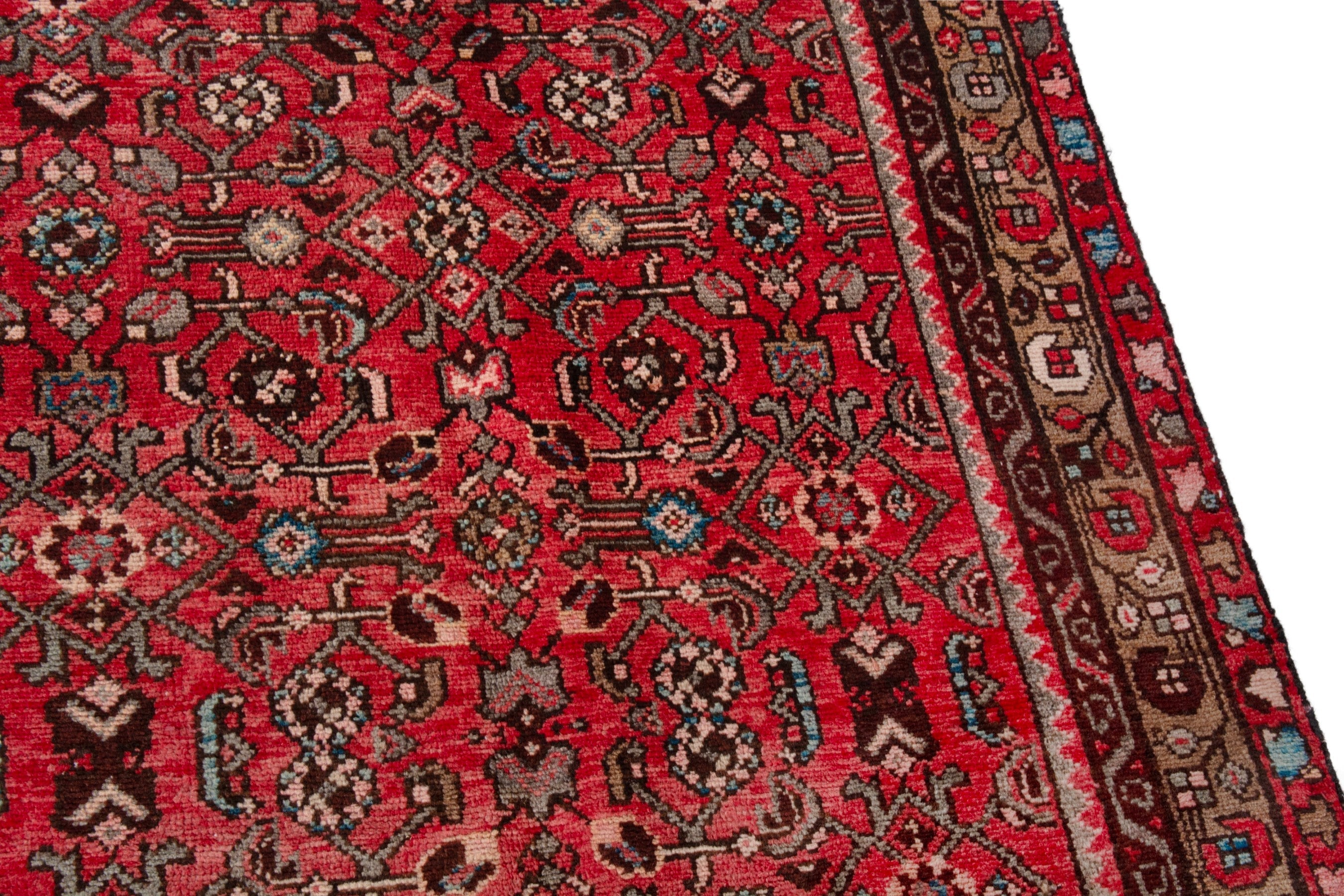 Persian Hosseinabad runner rug in deep red and charcoal, view 9 of 21