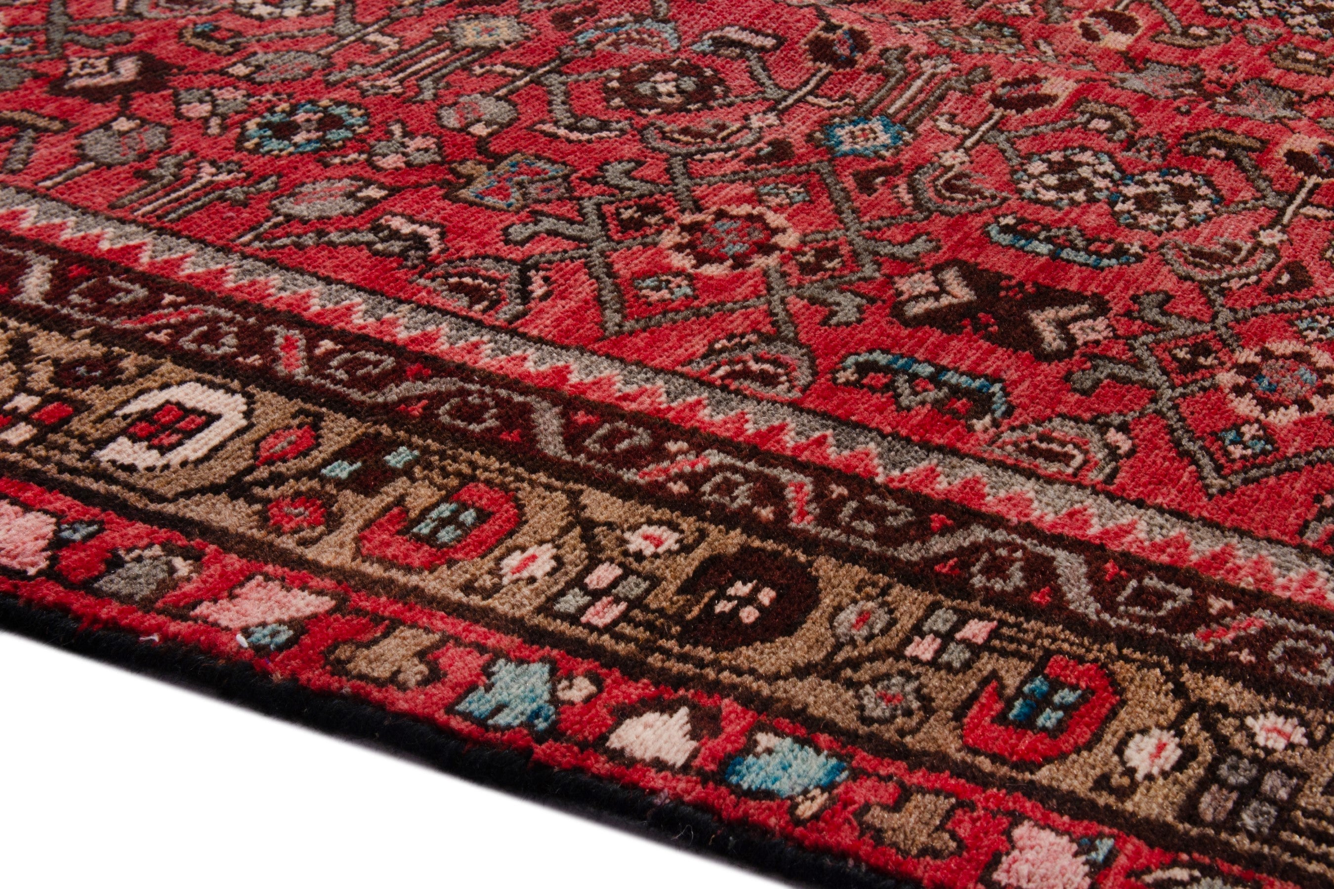 Persian Hosseinabad runner rug in deep red and charcoal, view 5 of 21
