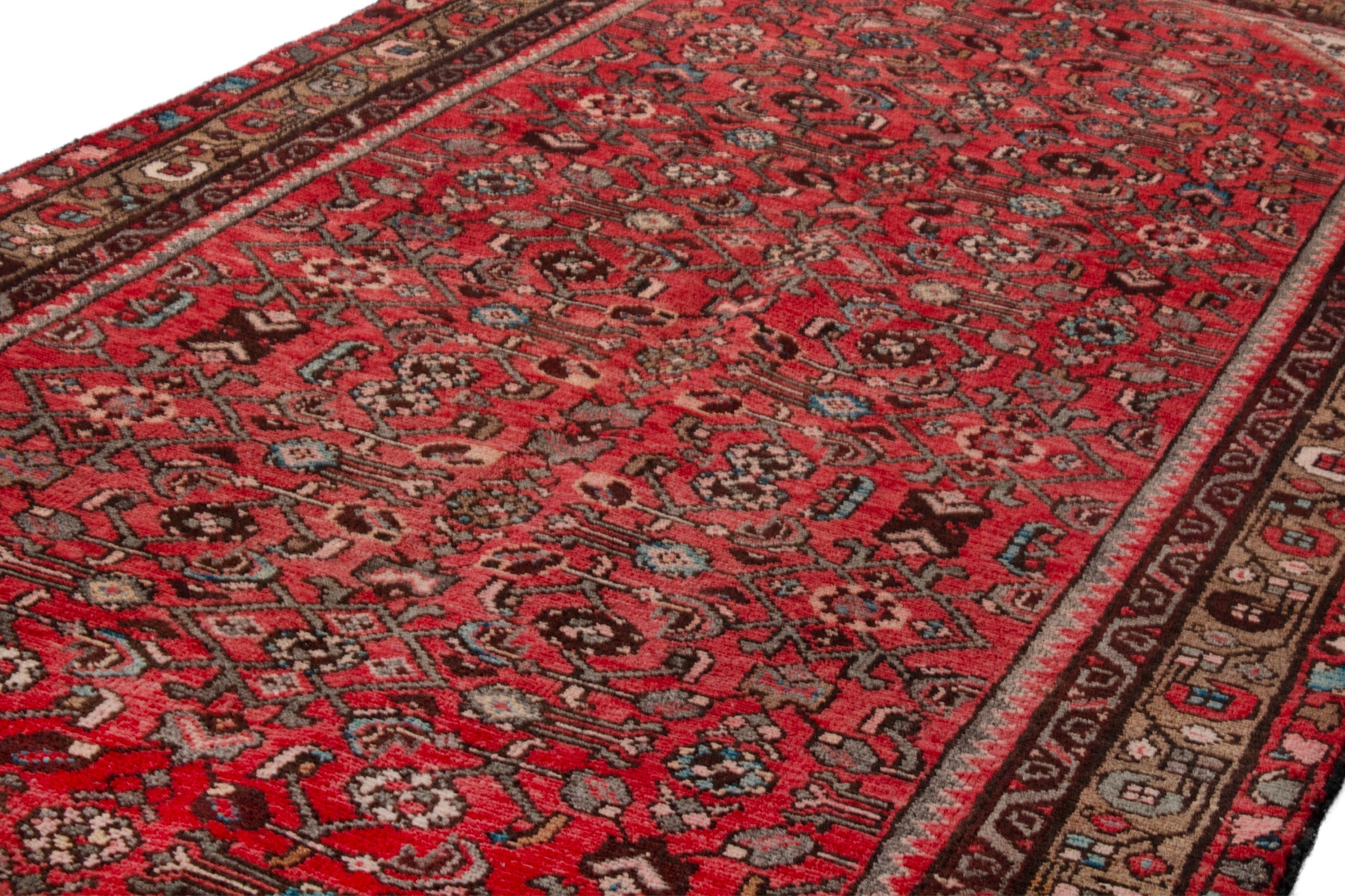 Persian Hosseinabad runner rug in deep red and charcoal, view 7 of 21