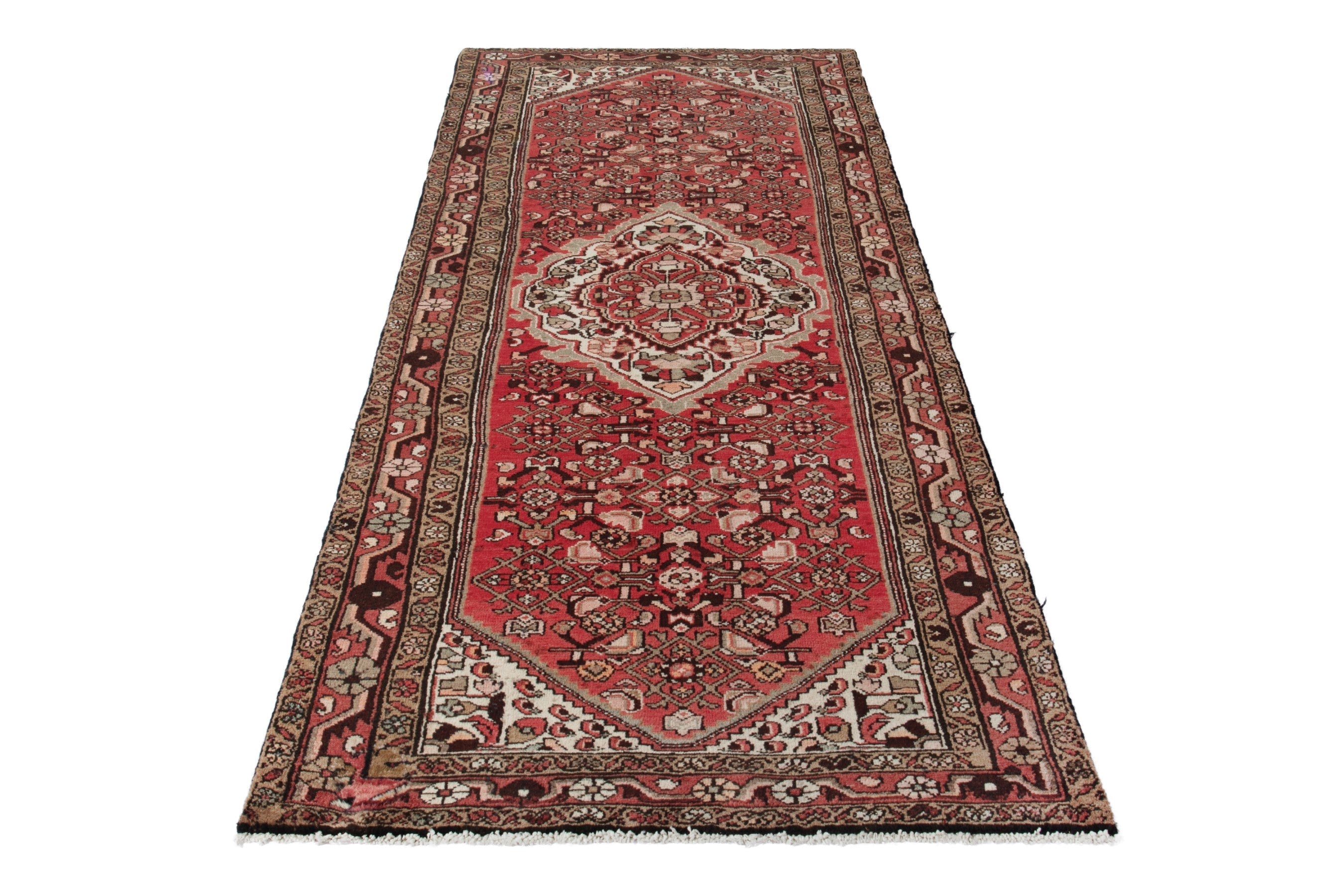 Persian Hamedan runner rug in deep red and terracotta, view 3 of 17