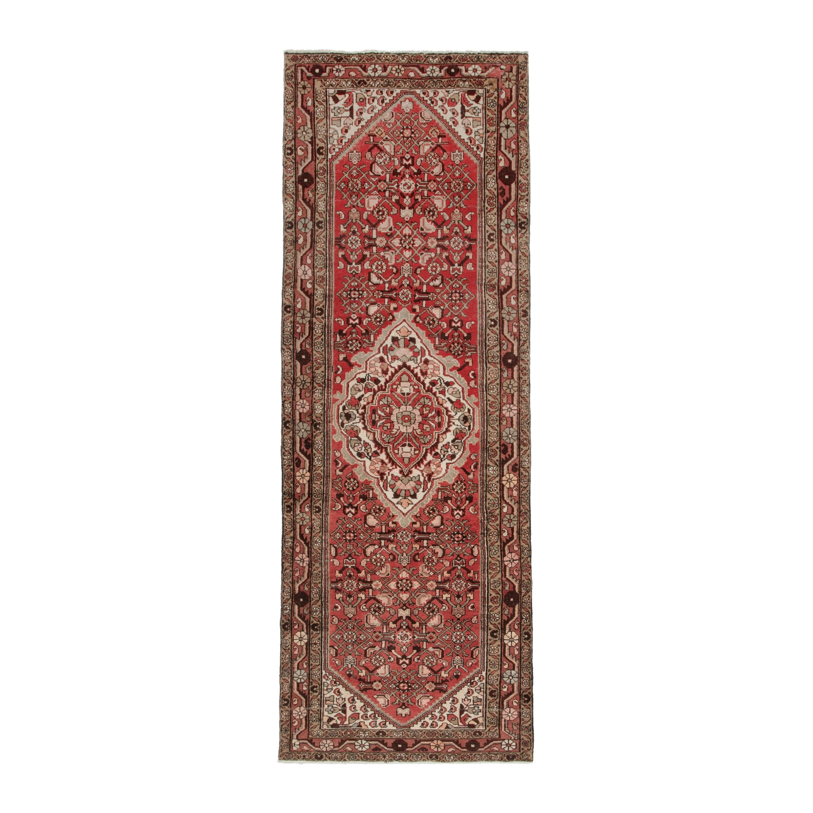 Persian Hamedan runner rug in deep red and terracotta, 3'7" x 10'4"