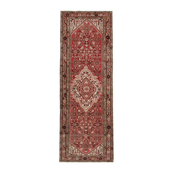 Persian Hamedan runner rug in deep red and terracotta, 3'7" x 10'4"