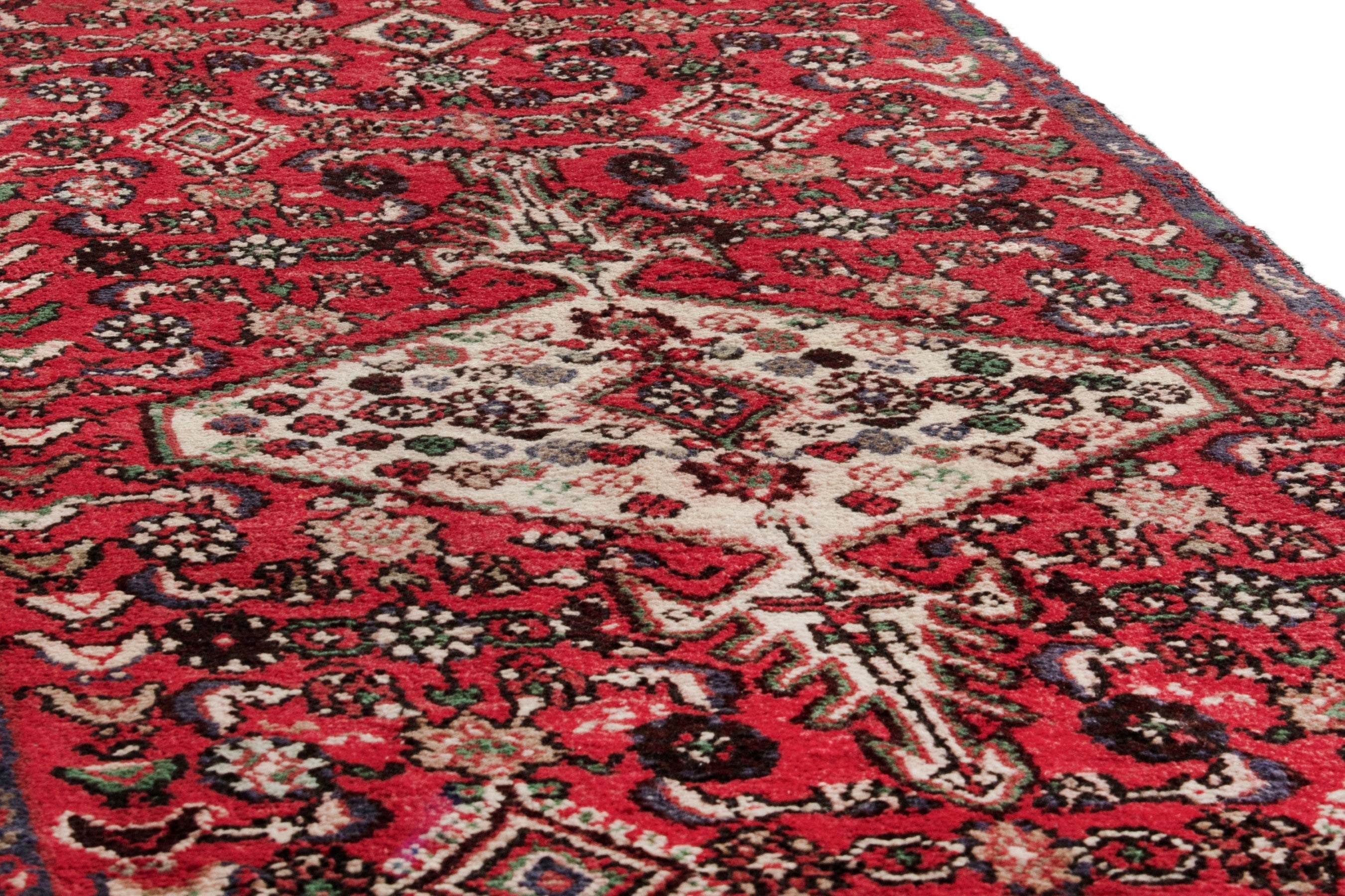 Persian Hamedan runner rug in deep red and cream, view 8 of 18