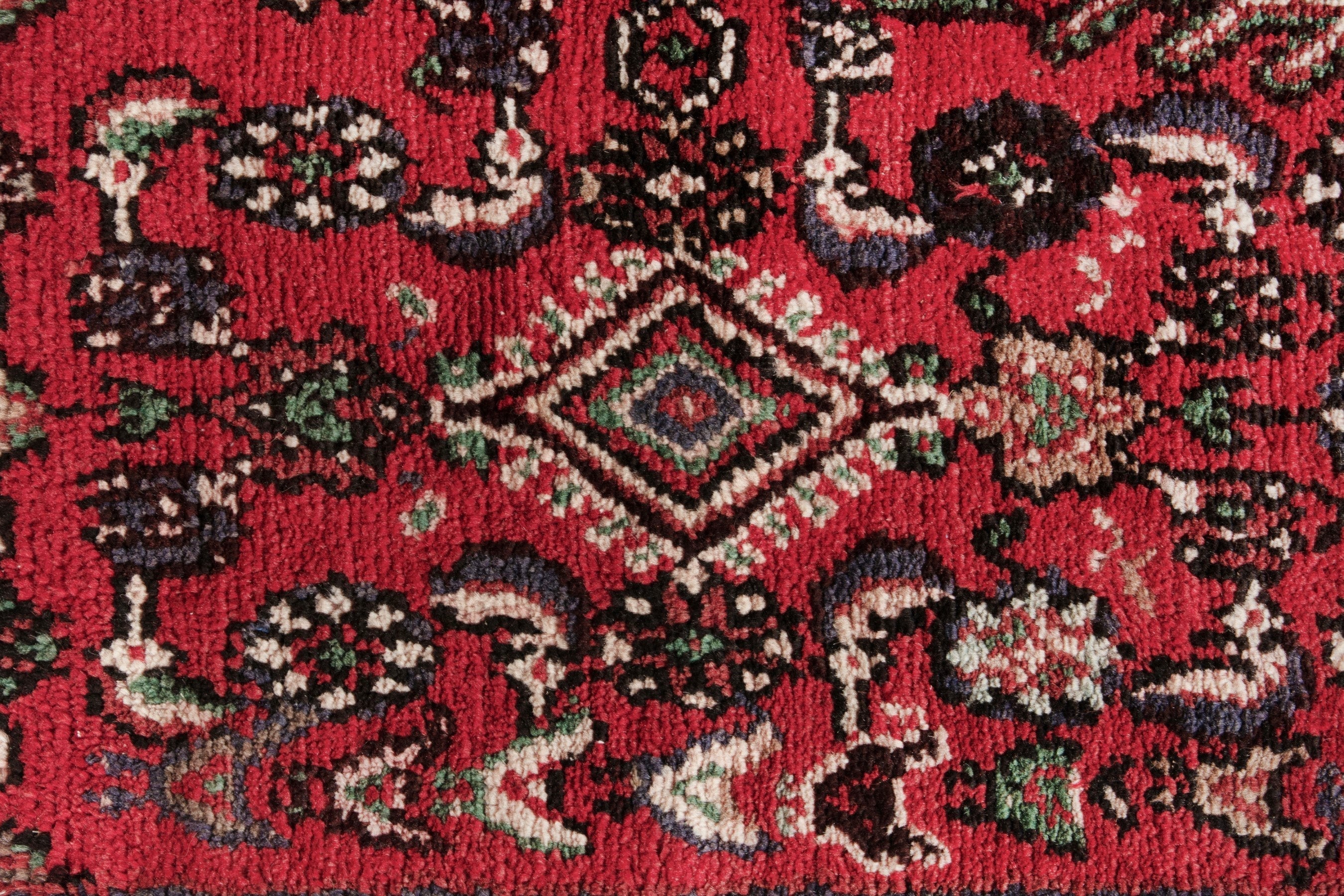 Persian Hamedan runner rug in deep red and cream, view 14 of 18