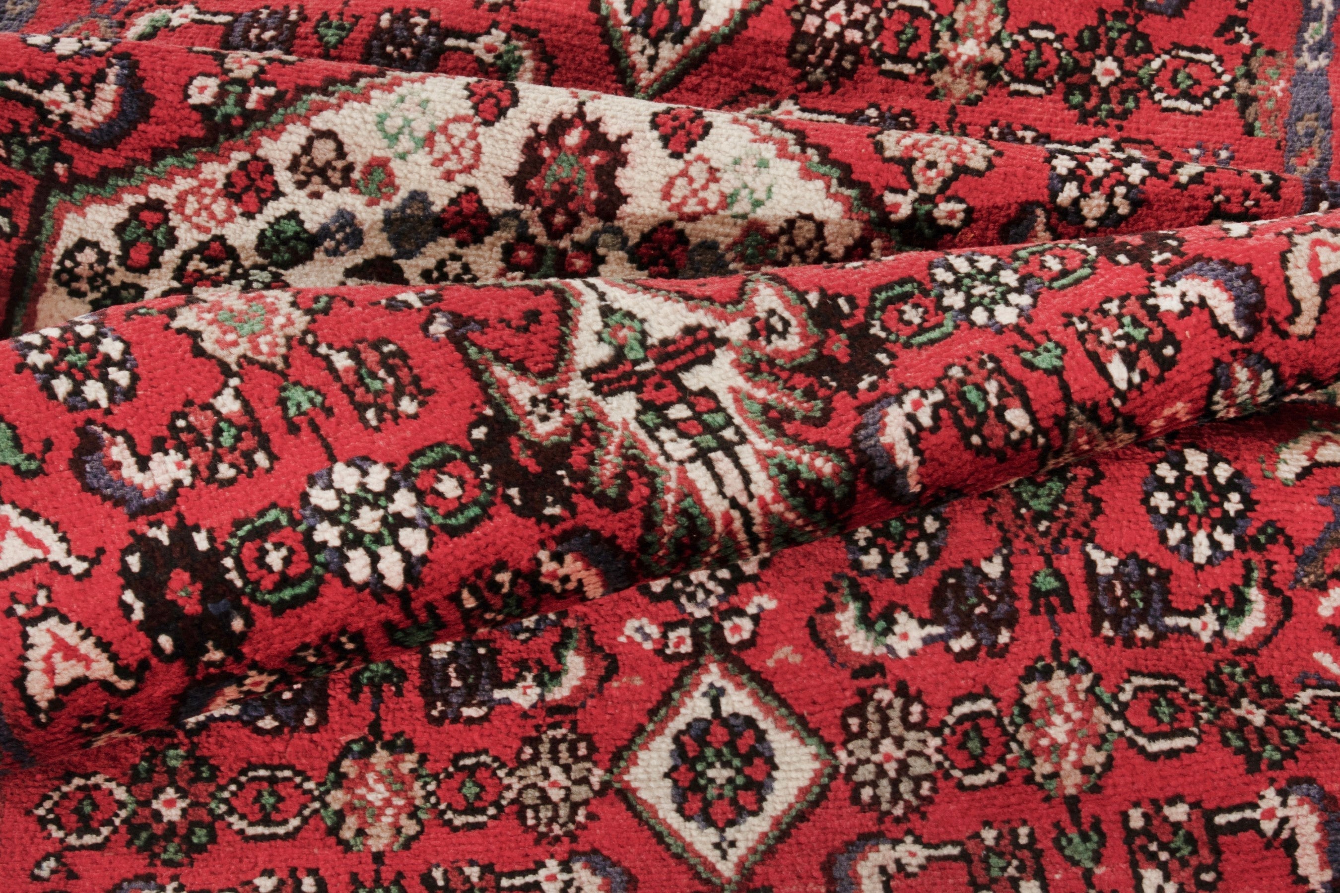 Persian Hamedan runner rug in deep red and cream, view 15 of 18
