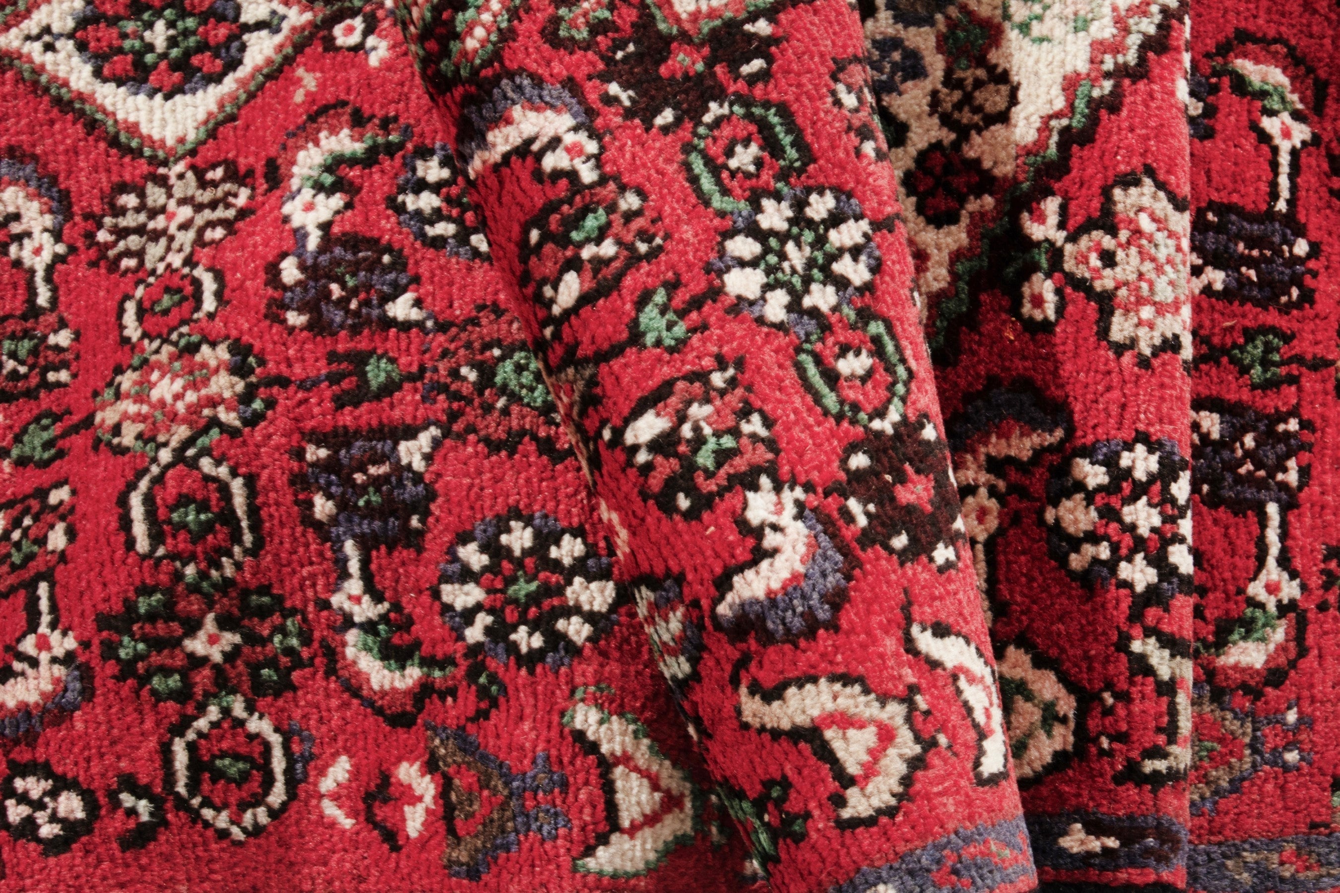 Persian Hamedan runner rug in deep red and cream, view 16 of 18