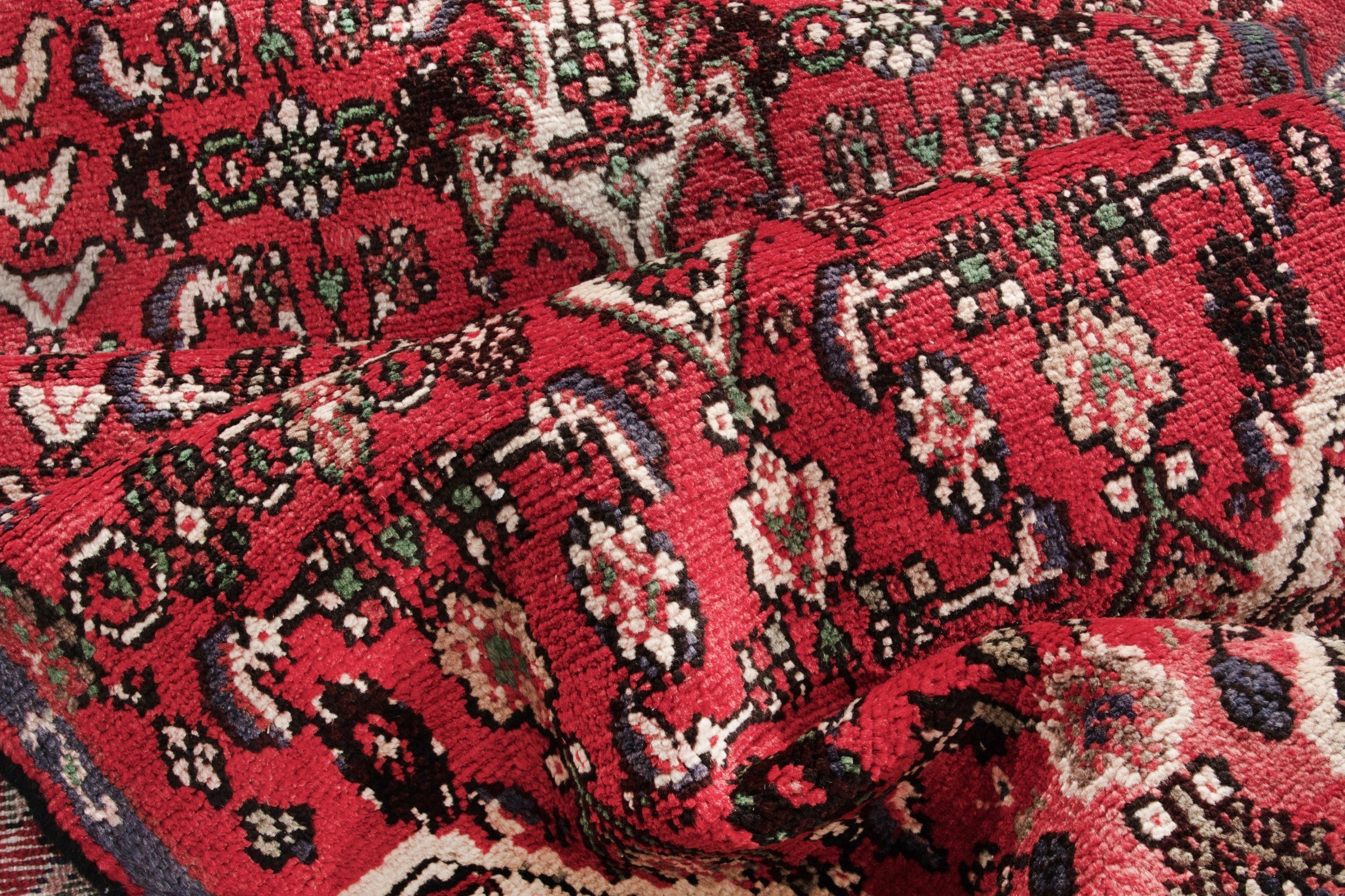Persian Hamedan runner rug in deep red and cream, view 17 of 18